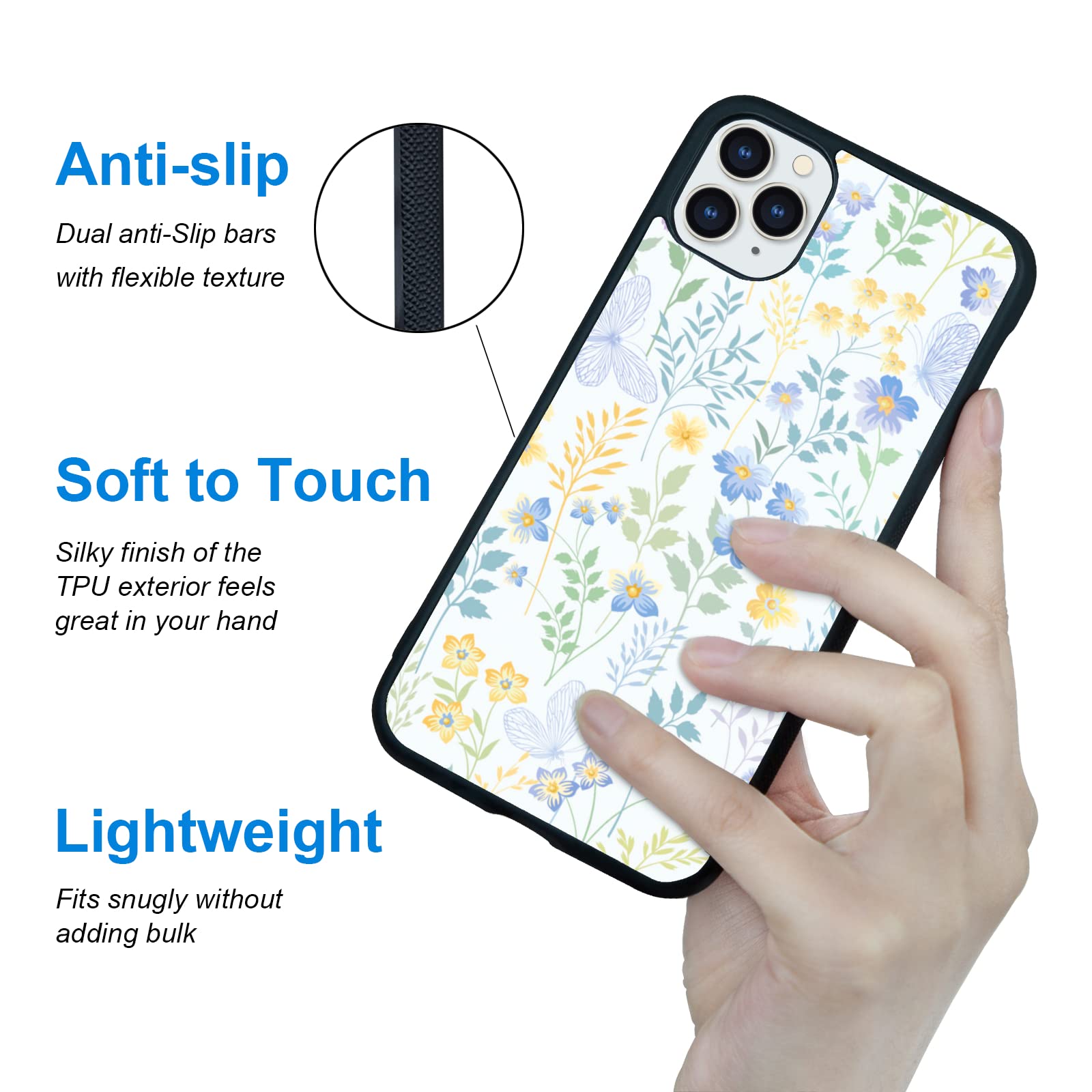 Floral Butterfly Phone Case for iPhone 11 Pro Max 6.5 Inch - Shockproof Protective Cute Flower Design Case for Women & Girls (Black) - Perfect Gift for Birthday, Valentine's Day & Everyday Use