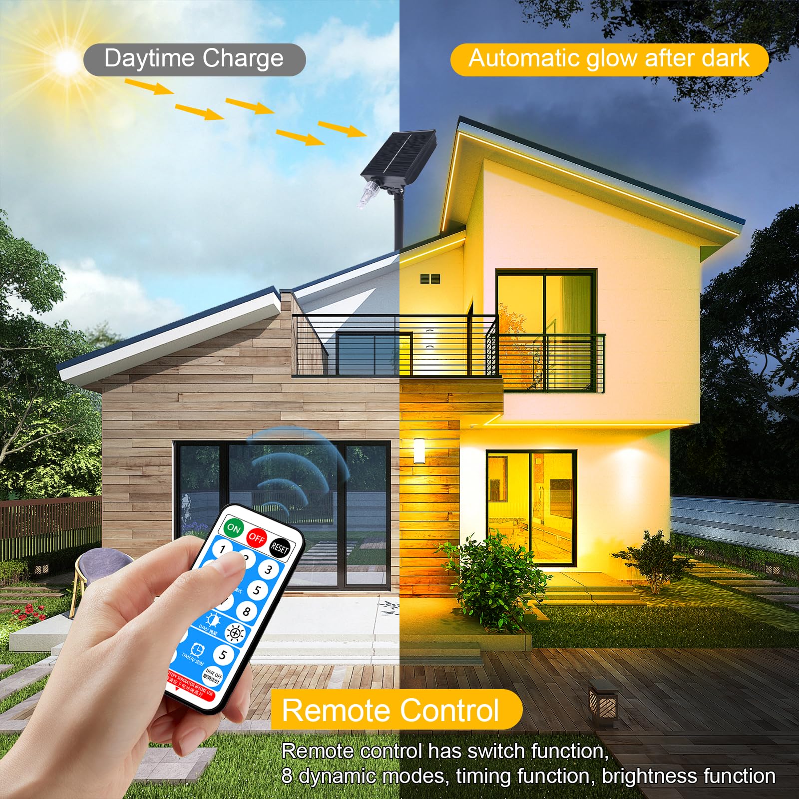 MIWATT Solar LED Strip Lights, Waterproof Outdoor String Lights with Remote & Timer, PVC Tube Cover for Bedroom, Garden, Patio, Pool, Christmas Decoration – Perfect for Parties, Weddings, and Holiday Lighting
