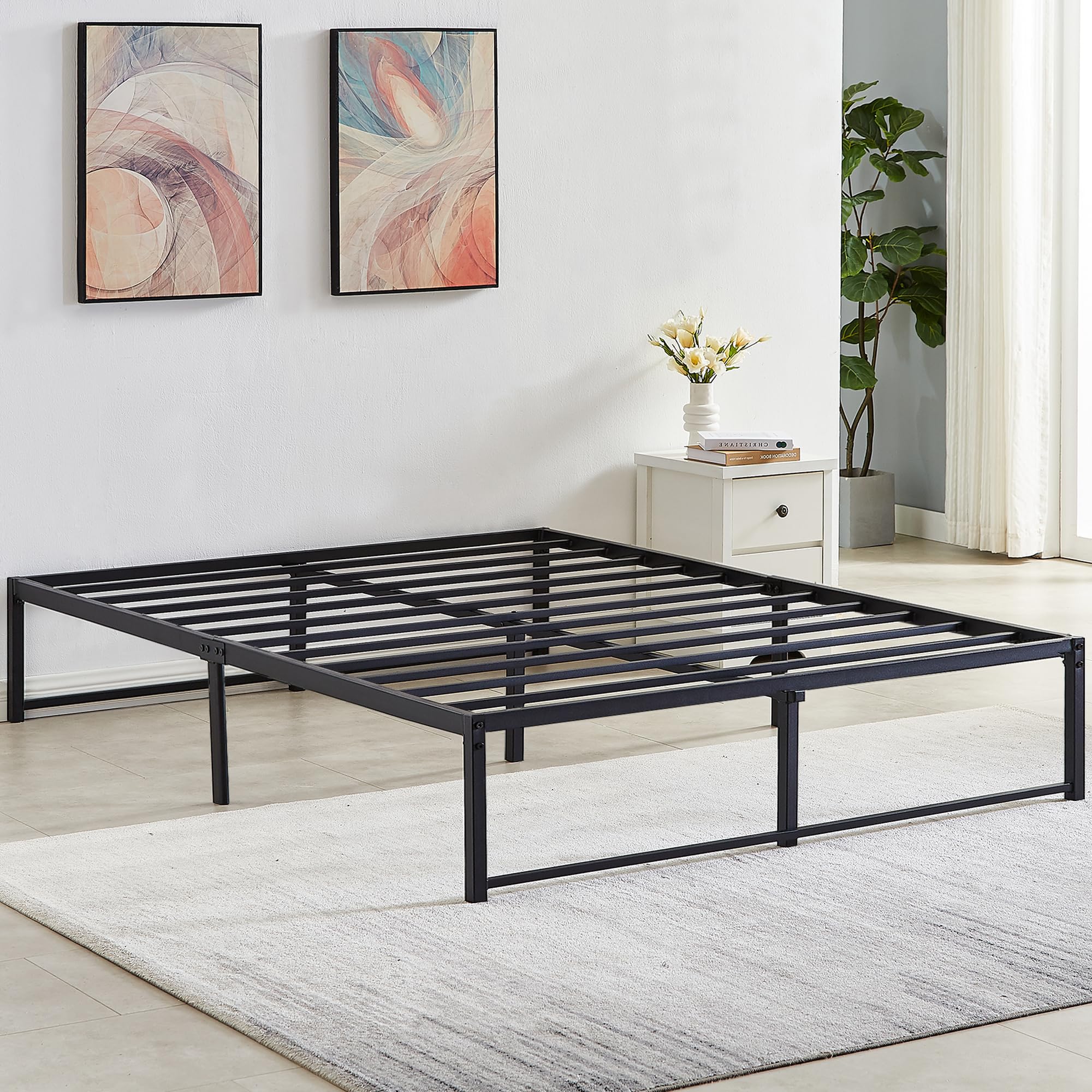 VECELO 14 Inch High Full Bed Frame - Sturdy Metal Platform Mattress Foundation with No Box Spring Needed - Perfect for Small Bedrooms, Guest Rooms & Dorm Rooms