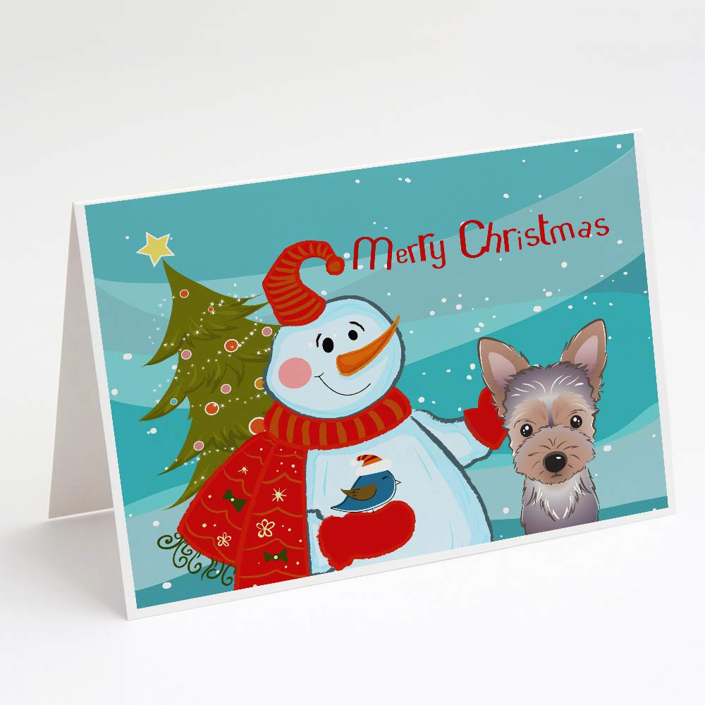 Snowman with Yorkie Puppy Greeting Cards - Pack of 8 Blank A7 Note Cards (5x7 inches) with Envelopes - Whimsical Holiday Stationery for Christmas Gifts, Thank You Notes & Winter Greetings
