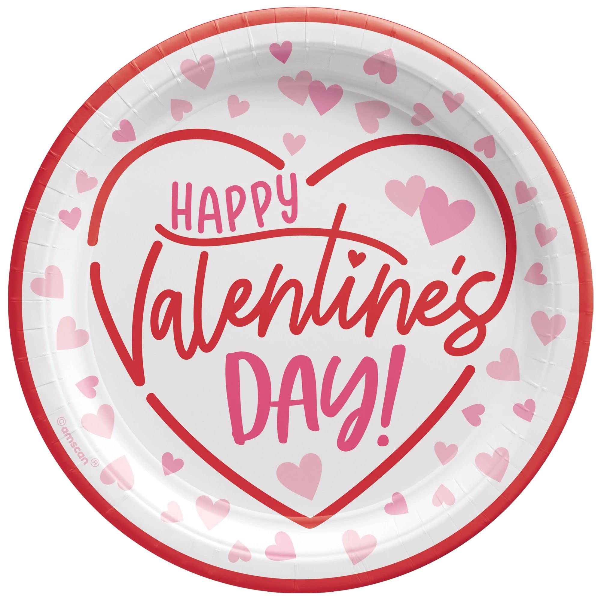 Valentine's Day Party Supplies Set - 8-Person Round Paper Plates & Napkins in Pink, Red & White | Romantic Dinner, Anniversary Celebration, Bridal Shower Decorations