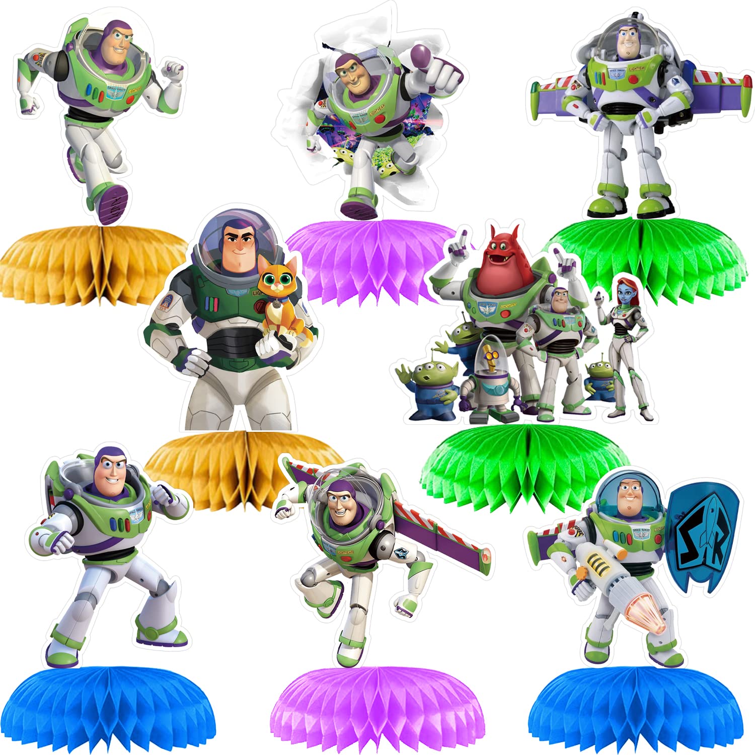 8pcs Buzz Lightyear Party Honeycomb Ball Centerpieces - Toy Story Themed Table Decor for Birthday Celebrations, Baby Showers & Kids Room Decorations