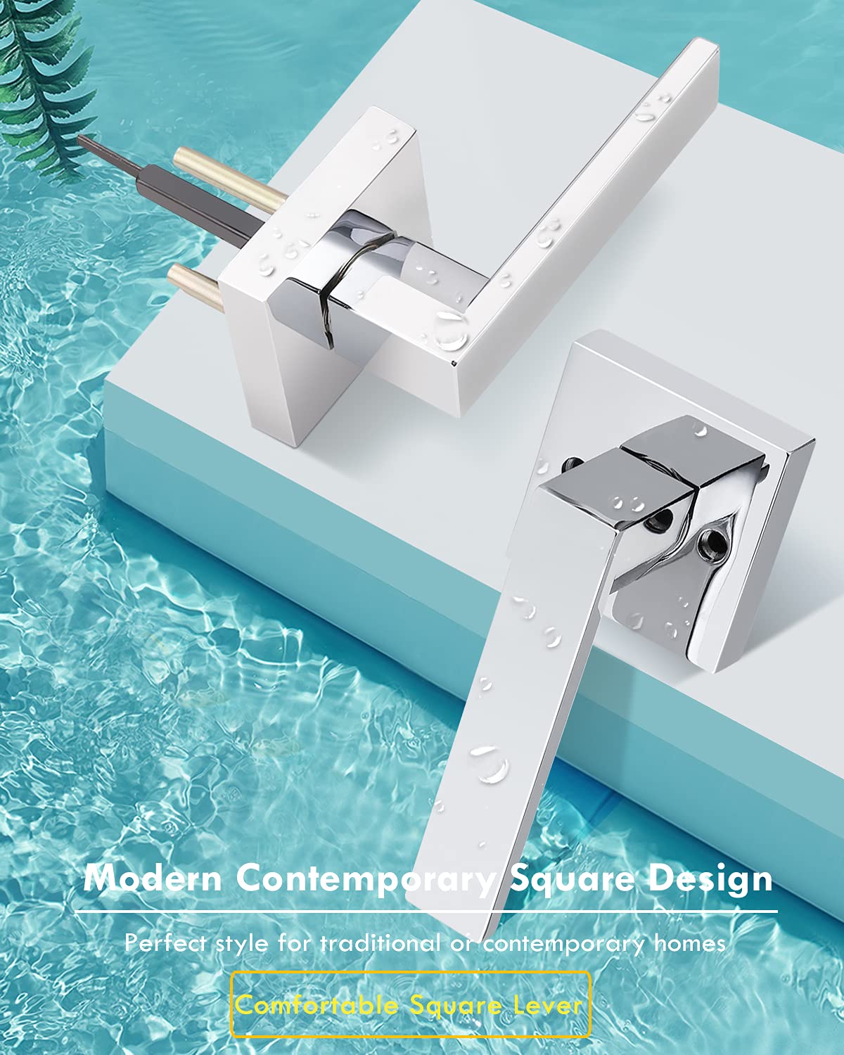 10 Pack No Lock Passage Door Lever Handle Set - Reversible for Right/Left Handed Doors - Heavy Duty Polished Chrome Square Lever - Ideal for Interior/Exterior Residential & Commercial Use - Perfect for Bedrooms, Offices, and Public Spaces