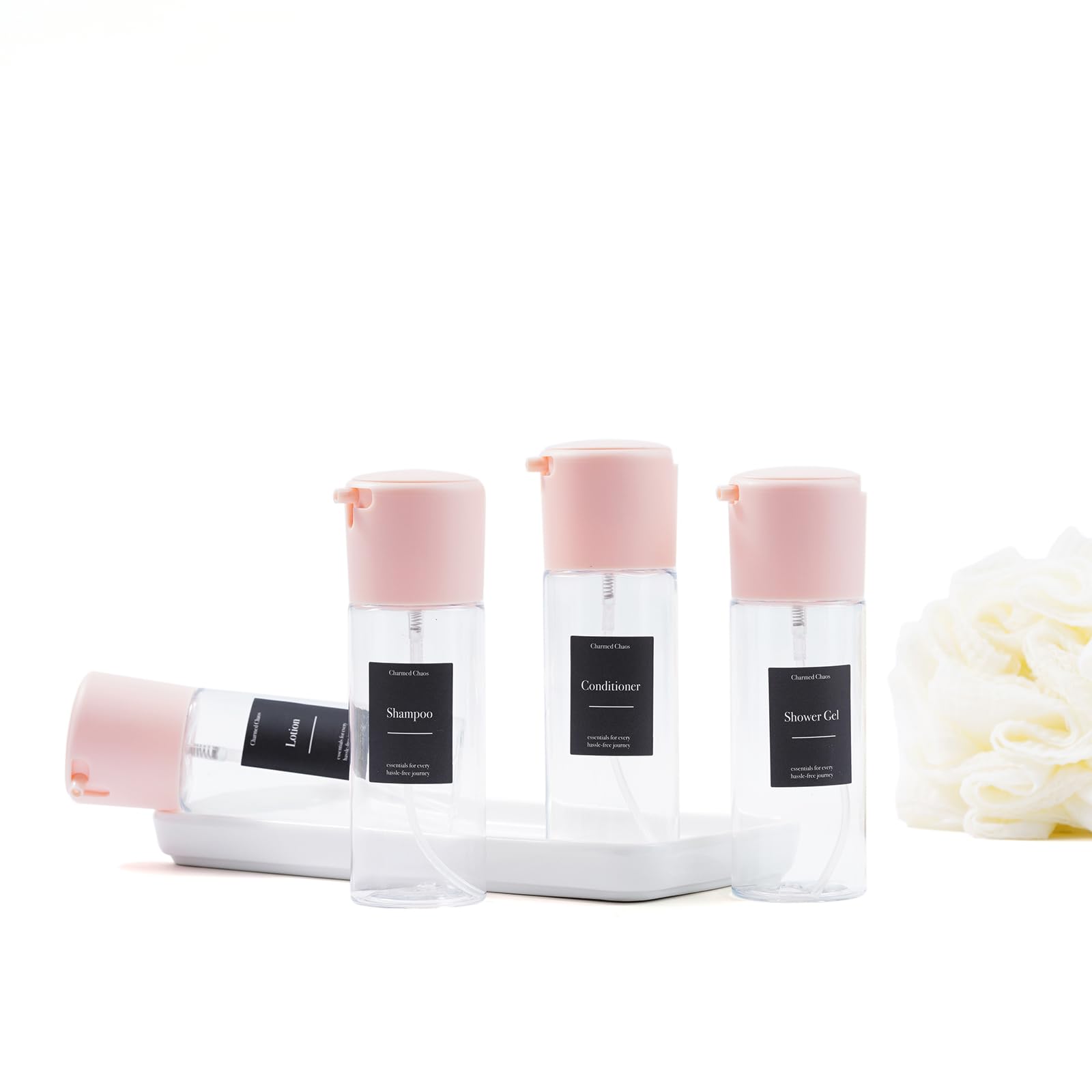 Premium Travel Toiletries Bottles Set - 8 Pack Fine Mist Spray Bottles (2.03oz) TSA Approved, Leak Proof & BPA Free for Shampoo, Lotion & Cosmetics - Perfect for Air Travel, Gym & Vacation (Pink)