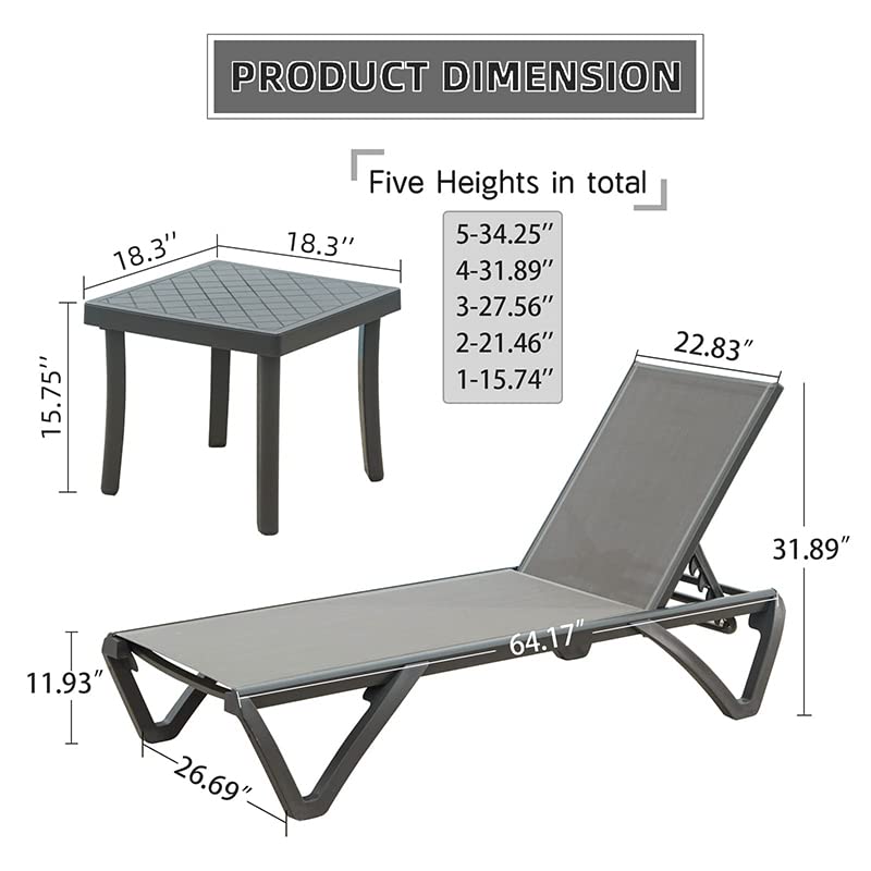 Adjustable Aluminum Pool Lounge Chair with Wheels - Outdoor Chaise for Beach, Poolside & Patio