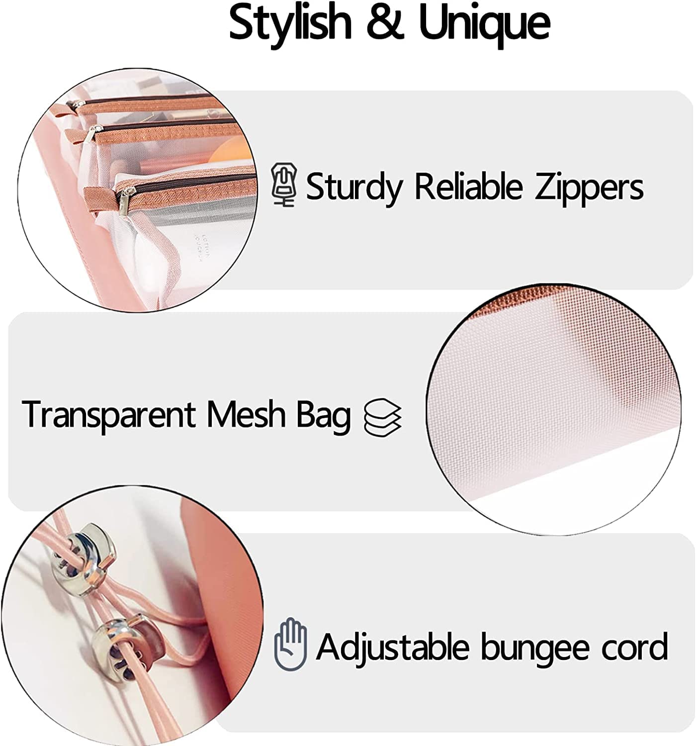 MURTISIDDH Roll Up Foldable Cosmetic Makeup Toiletry Storage Organizer Bag Kit with Removable Mesh Pouch - Rose Gold | Travel Organizer for Makeup Brushes, Skincare & Jewelry | Perfect for Vacation, Gym & Daily Use
