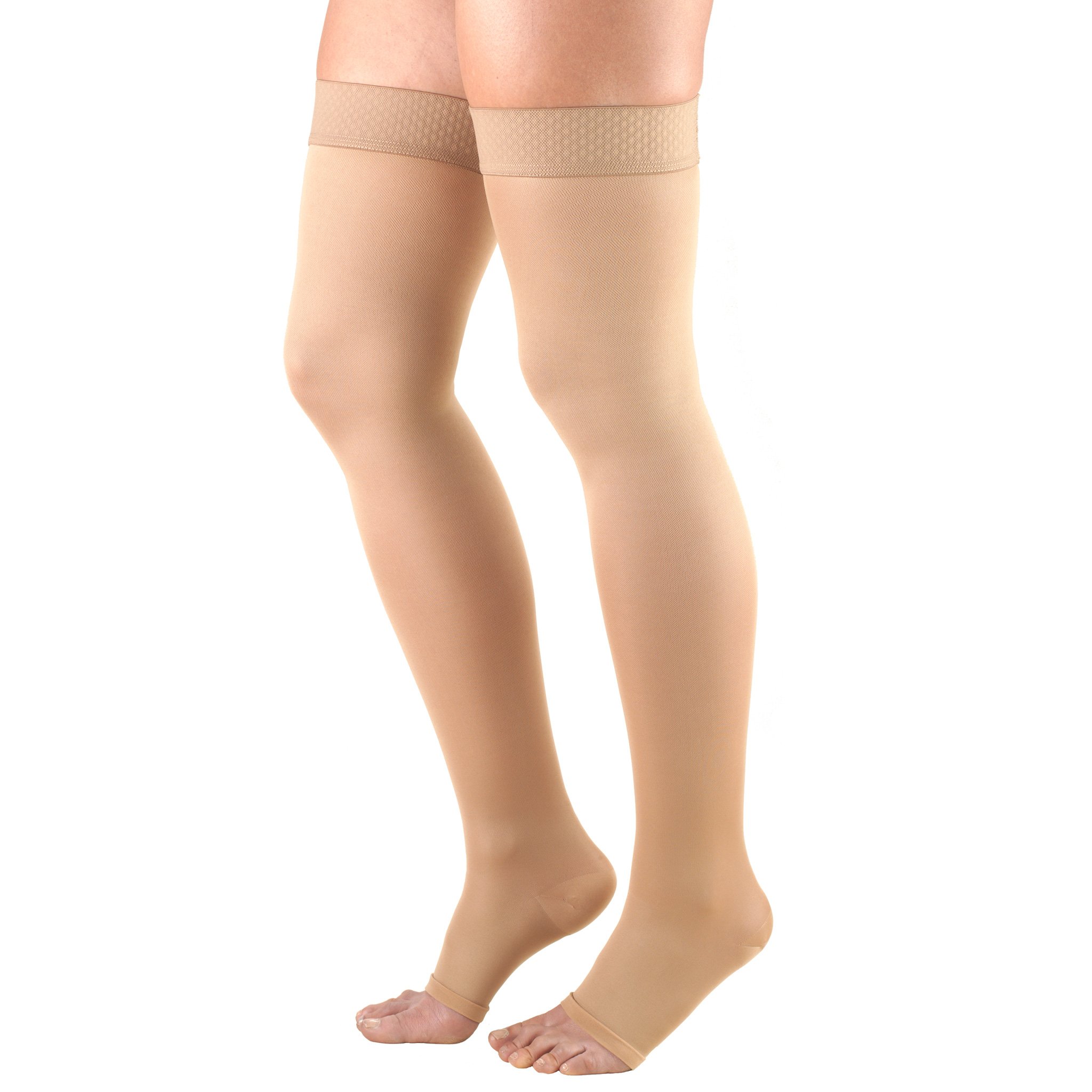 Truform Women's Thigh High Open Toe Compression Stockings - 20-30mmHg Graduated Support for Varicose Veins & Swelling - Perfect for Travel, Nursing & Pregnancy