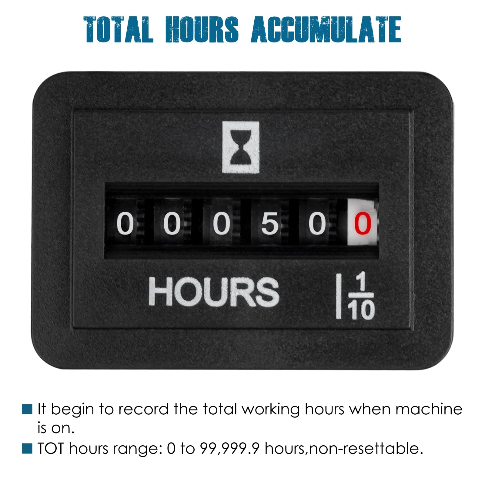 Runleader Mechanical Hour Meter 6V-80V DC - Maintenance Tracking for Lawn Mowers, Golf Carts, Boats, Forklifts, RVs & More - Durable Engine Usage Monitor for Equipment Maintenance & Service Intervals