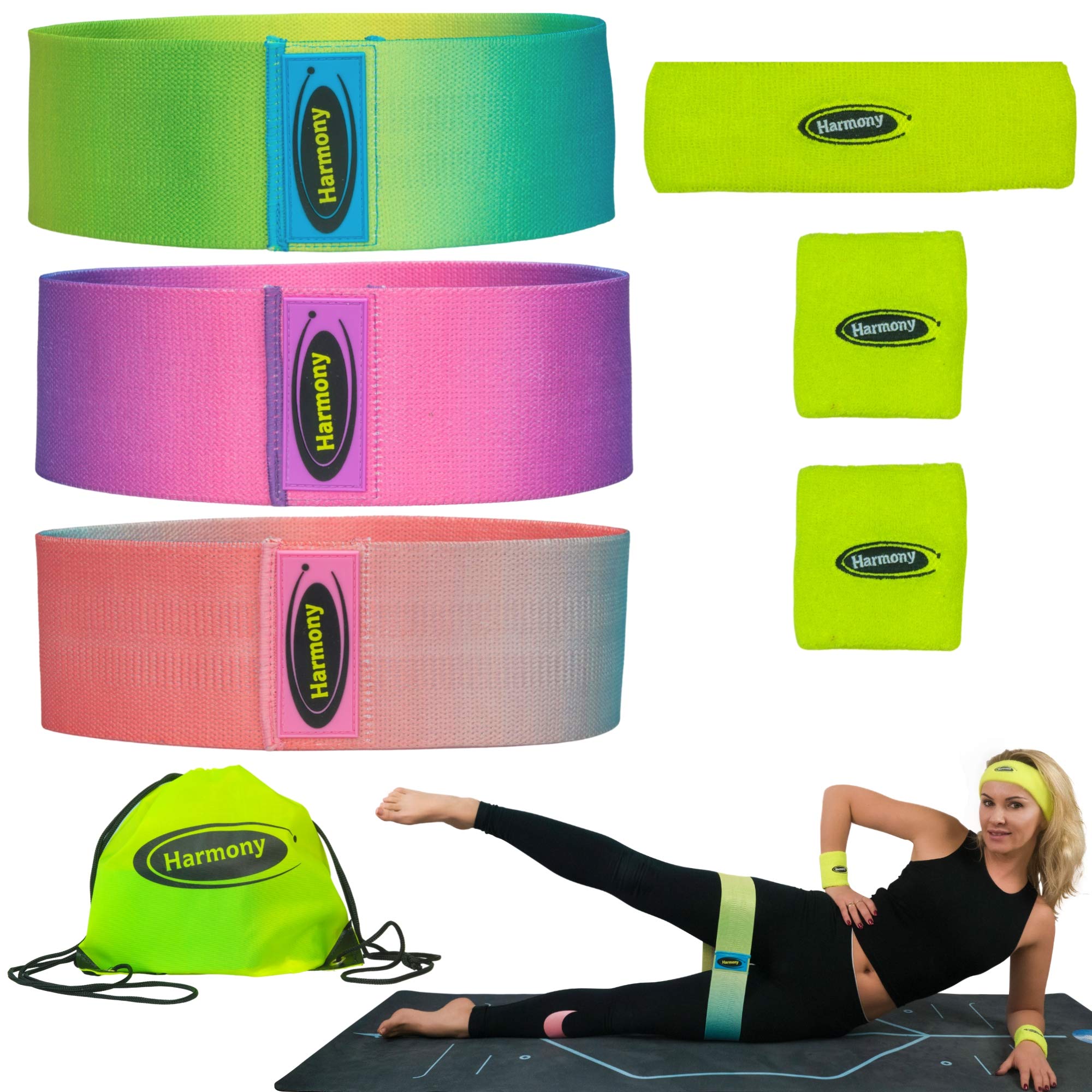 Premium Non-Slip Fabric Resistance Bands Set for Women - 3 Levels Booty Bands for Glute, Hip & Leg Workouts - Includes Sweat Headband, Wristband & Storage Backpack (7-Piece Set) - Perfect for Home Gym, Yoga, Pilates & Fitness Training