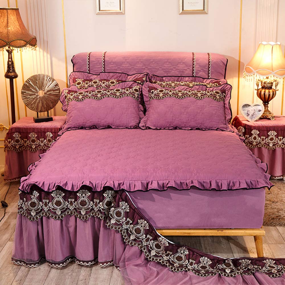 European Detachable Wrap Around Bed Skirt with Quilted Lace Trim - Thick Chenille Embossed Bedspread 59x79 Inches (150x200cm) - Elegant Bedroom Decor for Queen Size Beds
