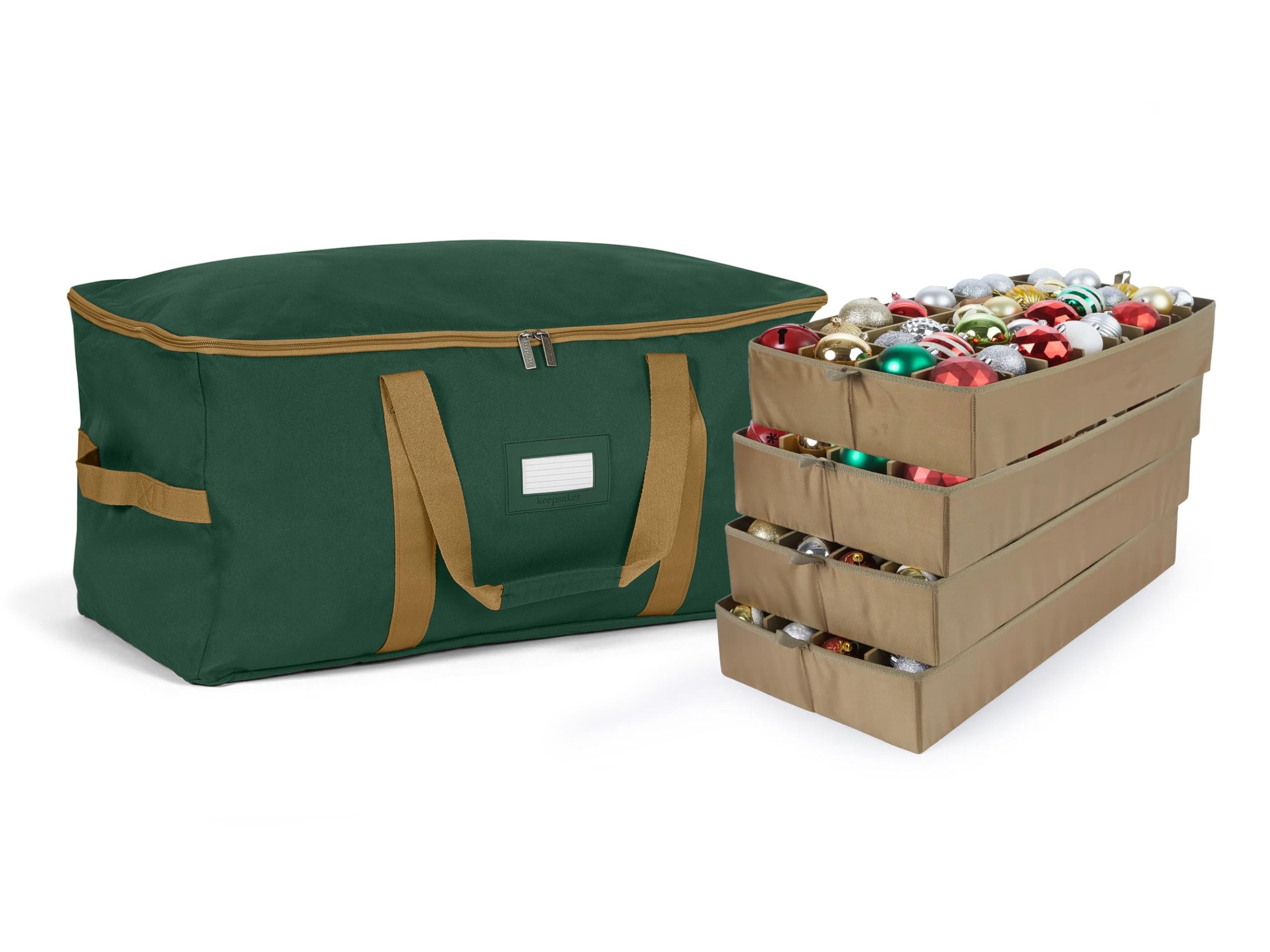 Covermates Keepsakes Adjustable Ornament Storage Bag with Carrying Handles & Padded Protection - Holiday Decoration Organizer for Christmas Tree Ornaments, Wreaths & Seasonal Decor (Green)