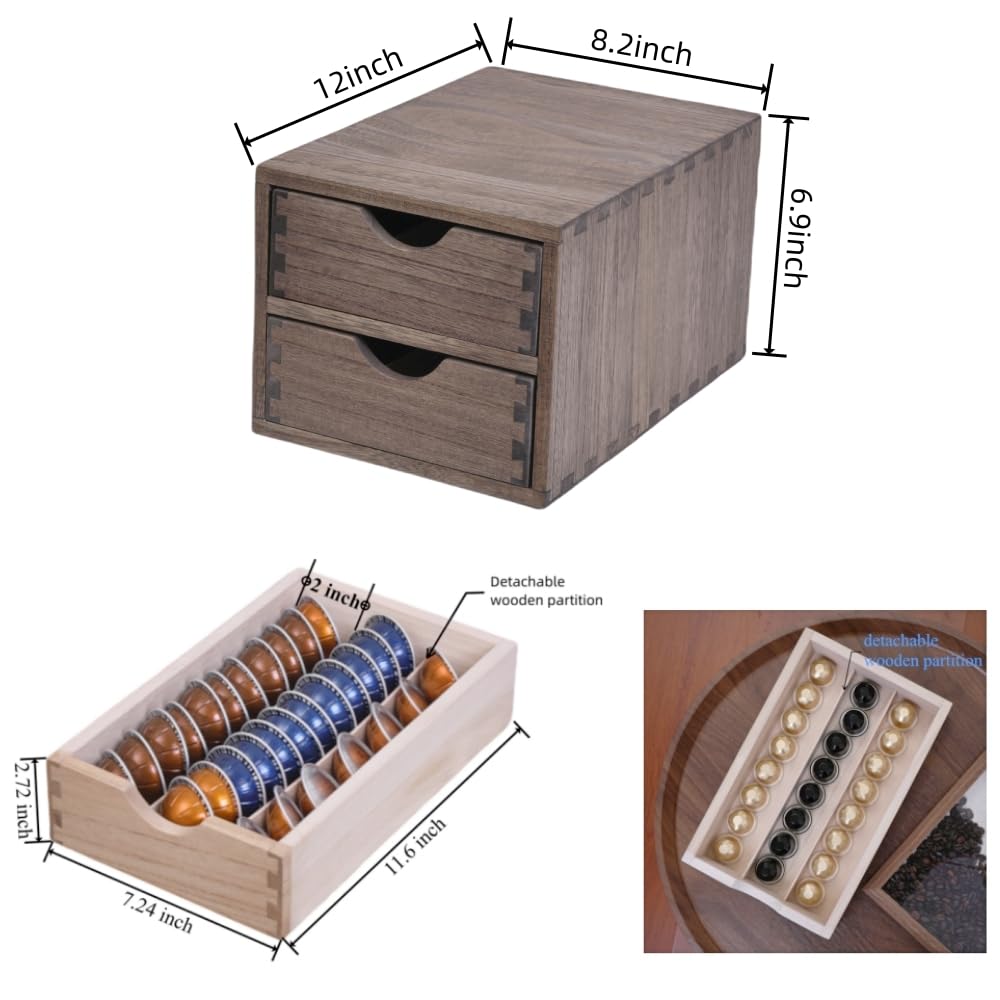 Wooden Drawer Organizer for Coffee Pods & Cutlery - K-Cup Storage with Detachable Partition - Kitchen Countertop & Desktop Organization Accessory | Perfect for Keurig Capsules, Utensils, Office & Home Use