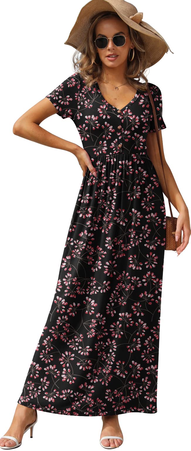 GRECERELLE Women's Long Maxi Dresses 2025 - Short Sleeve V-Neck Casual Summer Button Dress with Pockets | Perfect for Beach, Vacation & Everyday Wear
