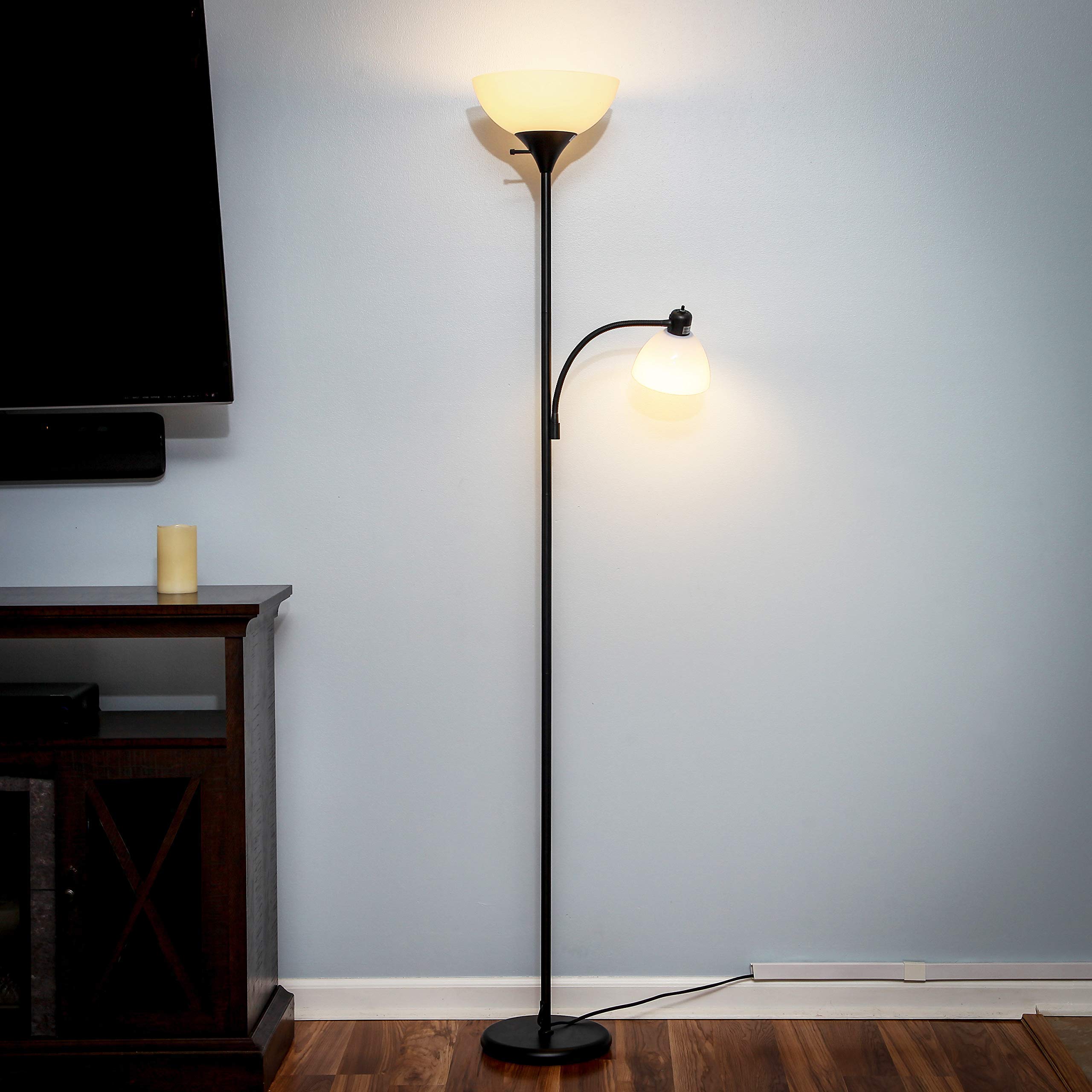 Brightech Sky Dome & Sky Dome Plus LED Floor Lamp Set - Dimmable Modern Standing Lamp for Living Room, Bedroom & Office - Tall Pole Torchiere & Reading Lamp in Black - Perfect for Ambient Lighting & Task Lighting