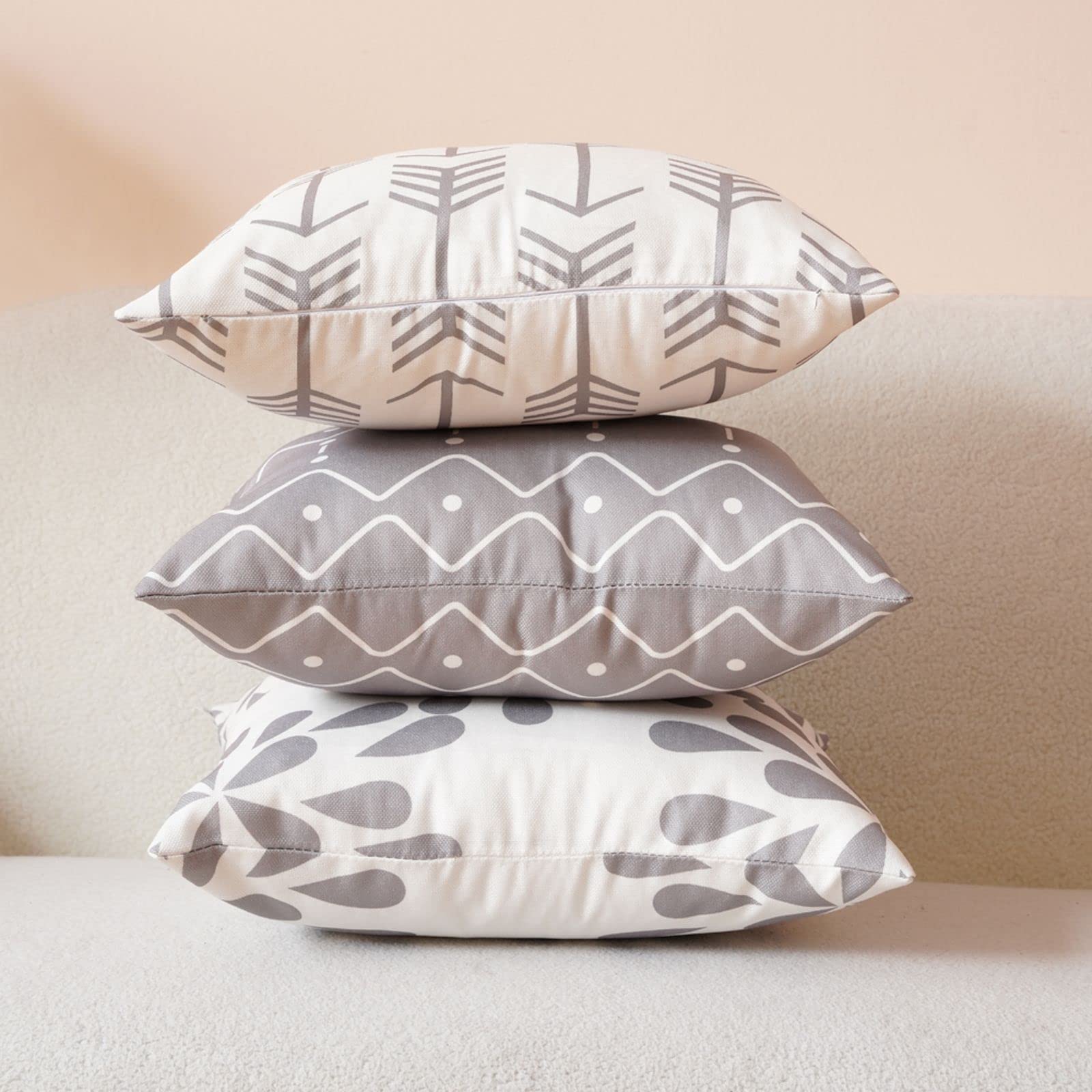 16x16 Inch Pillow Covers Set of 4 with Zippers - Decorative Linen Cushion Cases for Couch, Sofa & Bed (40x40 cm) - Farmhouse Style Home Decor for Living Room, Bedroom & Guest House
