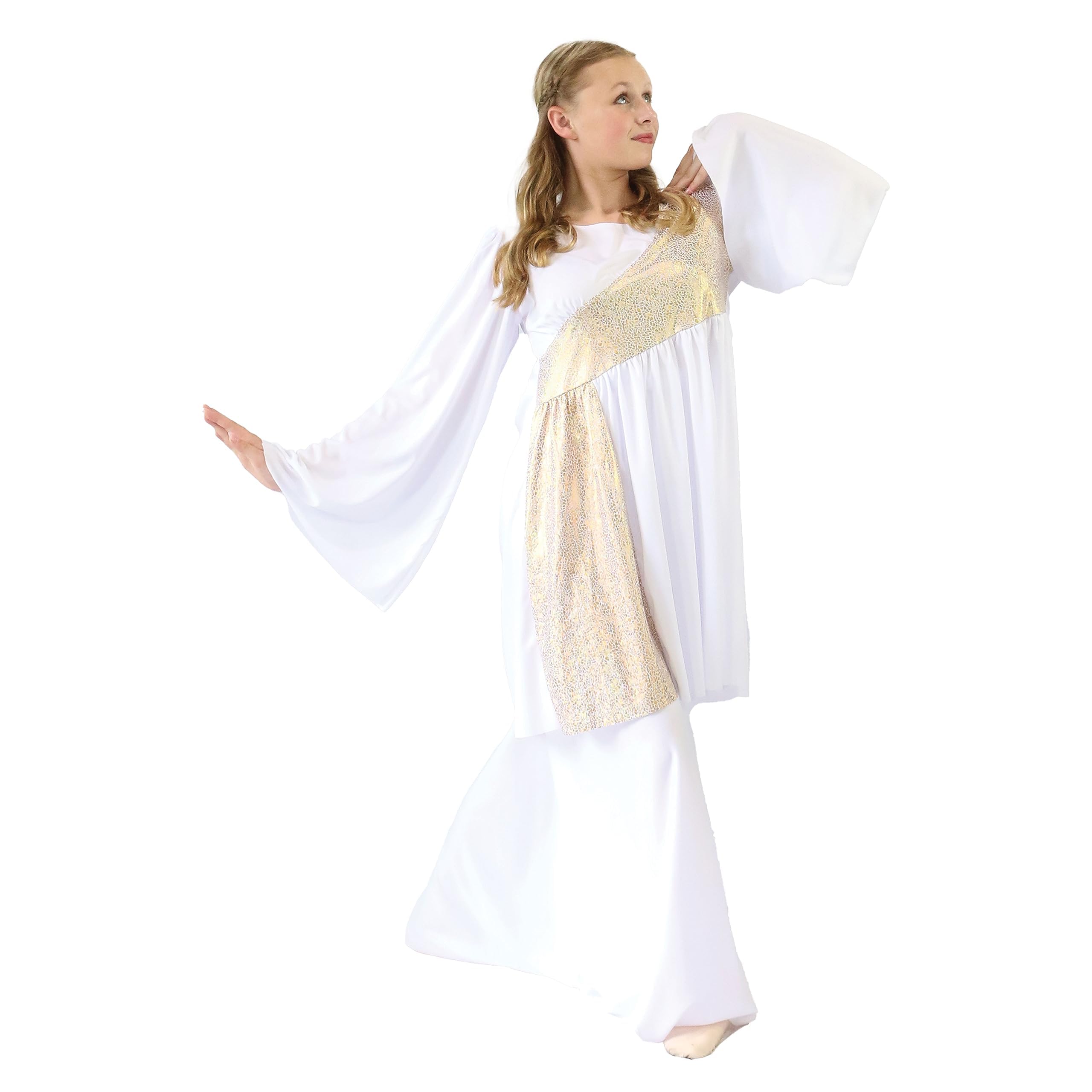 Shimmery Asymmetrical Praise Dance Tunic for Women with Bell Sleeves | Worship Dance Costume | Church Performance Outfit | Perfect for Gospel Choir, Sunday Service & Christian Dance Ministry