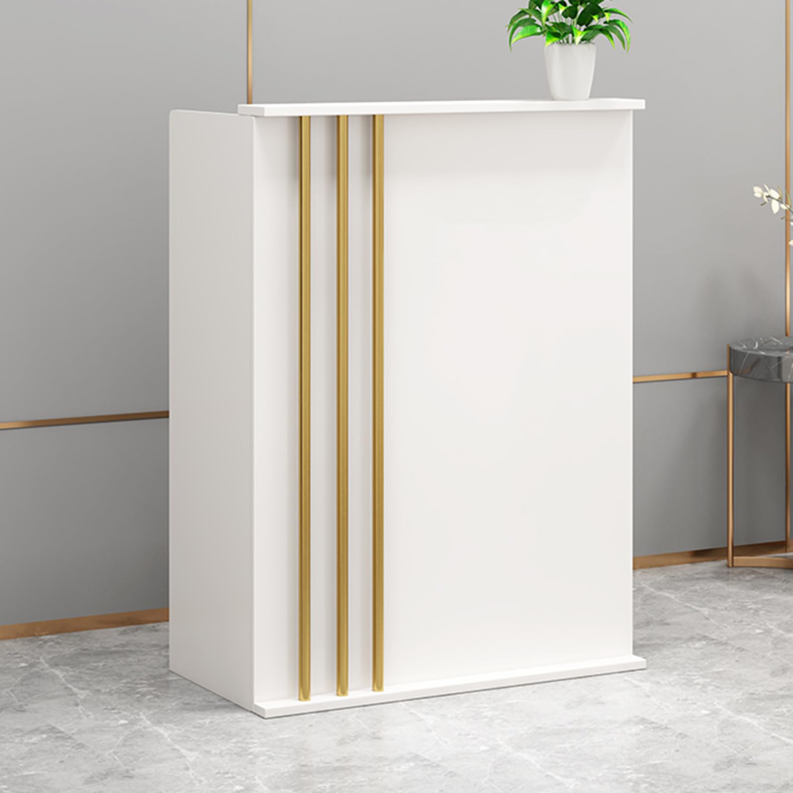 Luxury Small Reception Desk for Office & Salon - Modern White L-Shaped Front Desk with Storage for Small Spaces - Perfect for Lobby, Checkout Counter & Waiting Areas