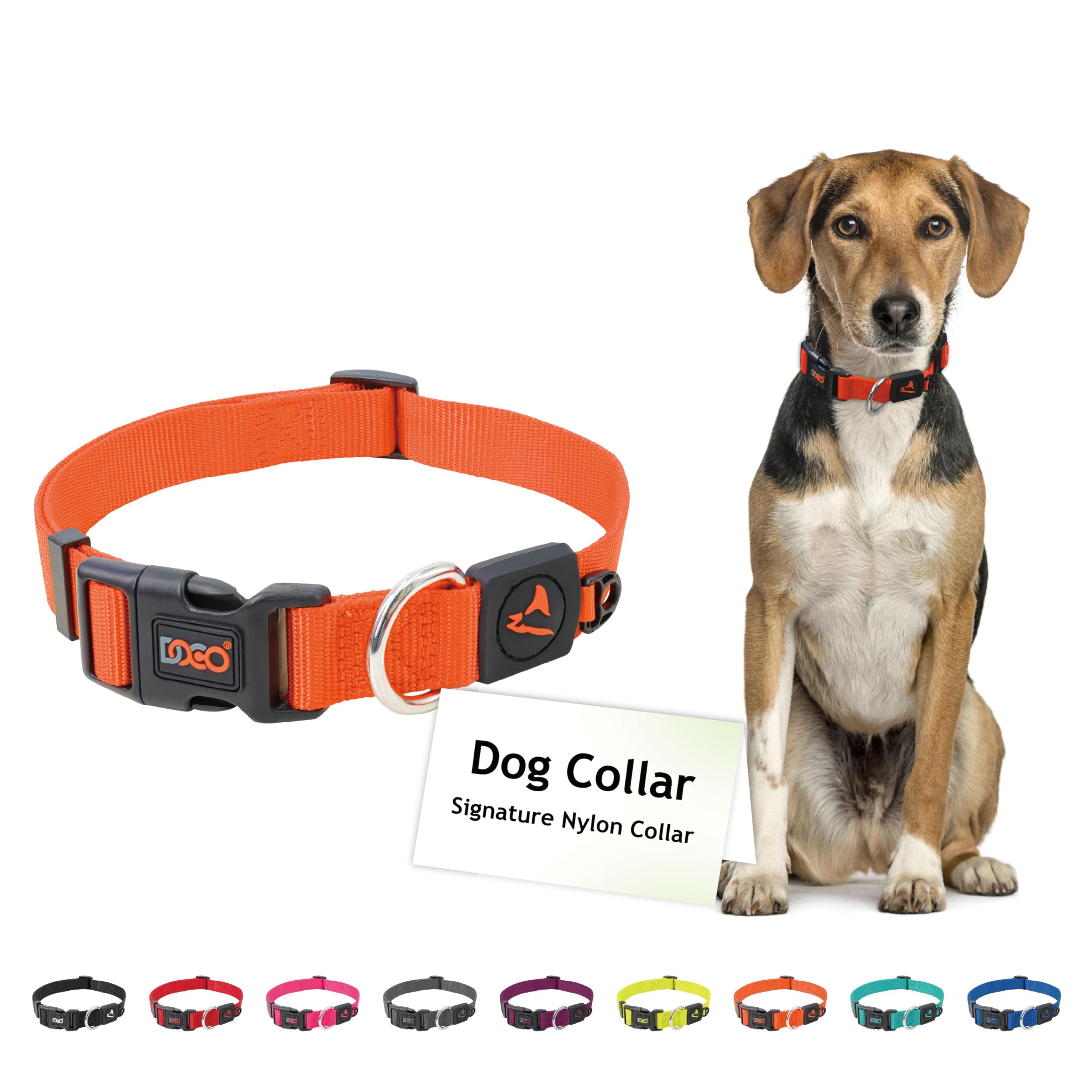DOCO Signature Nylon Dog Collar - Adjustable Pet Collar with Metal Buckle for Small Medium Large Dogs - Perfect for Walking, Training & Outdoor Adventures