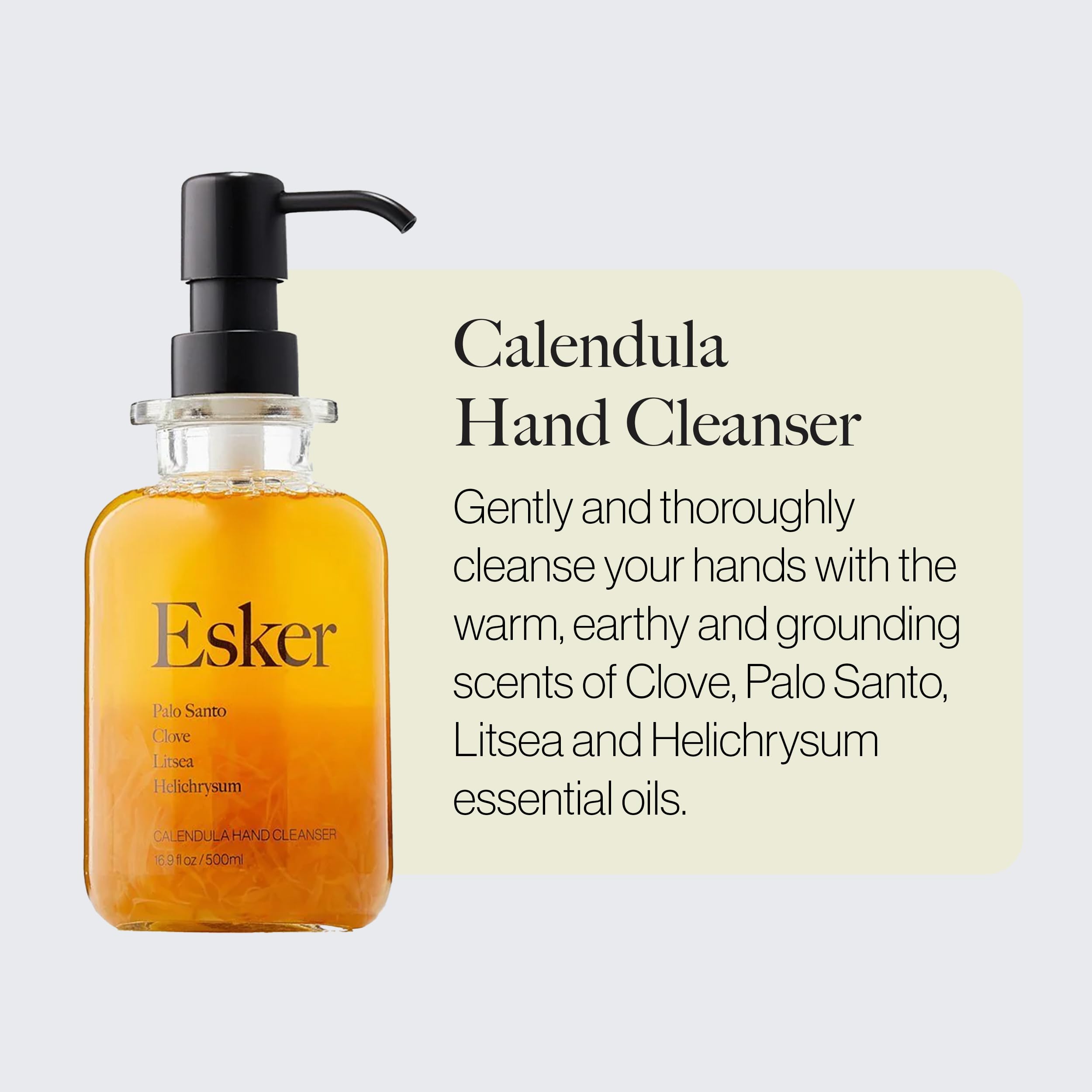 ESKER - Natural Calendula Hand Cleanser | Plant-Based, Cruelty-Free, Clean Beauty | 16.9 fl oz (500ml) Glass Bottle | Gentle Hand Wash for Dry Skin, Sensitive Skin & Everyday Use