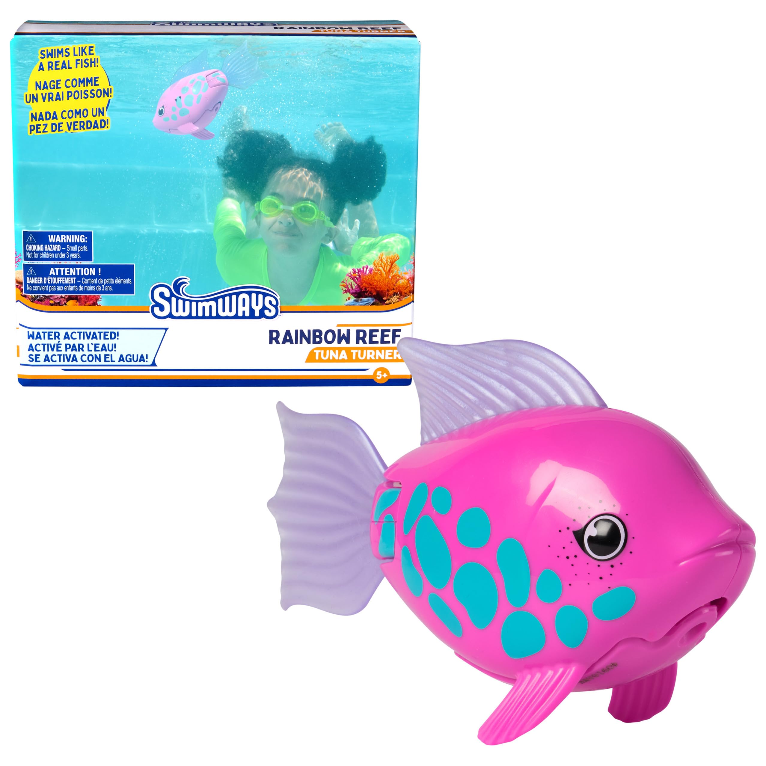 SwimWays Rainbow Reef Fish Toy - Kids Swimming Pool Toys & Water Accessories for Ages 5+ | Learn to Swim with Interactive Battery-Powered Tuna Turner | Perfect for Backyard Pools, Beach Trips & Swim Lessons