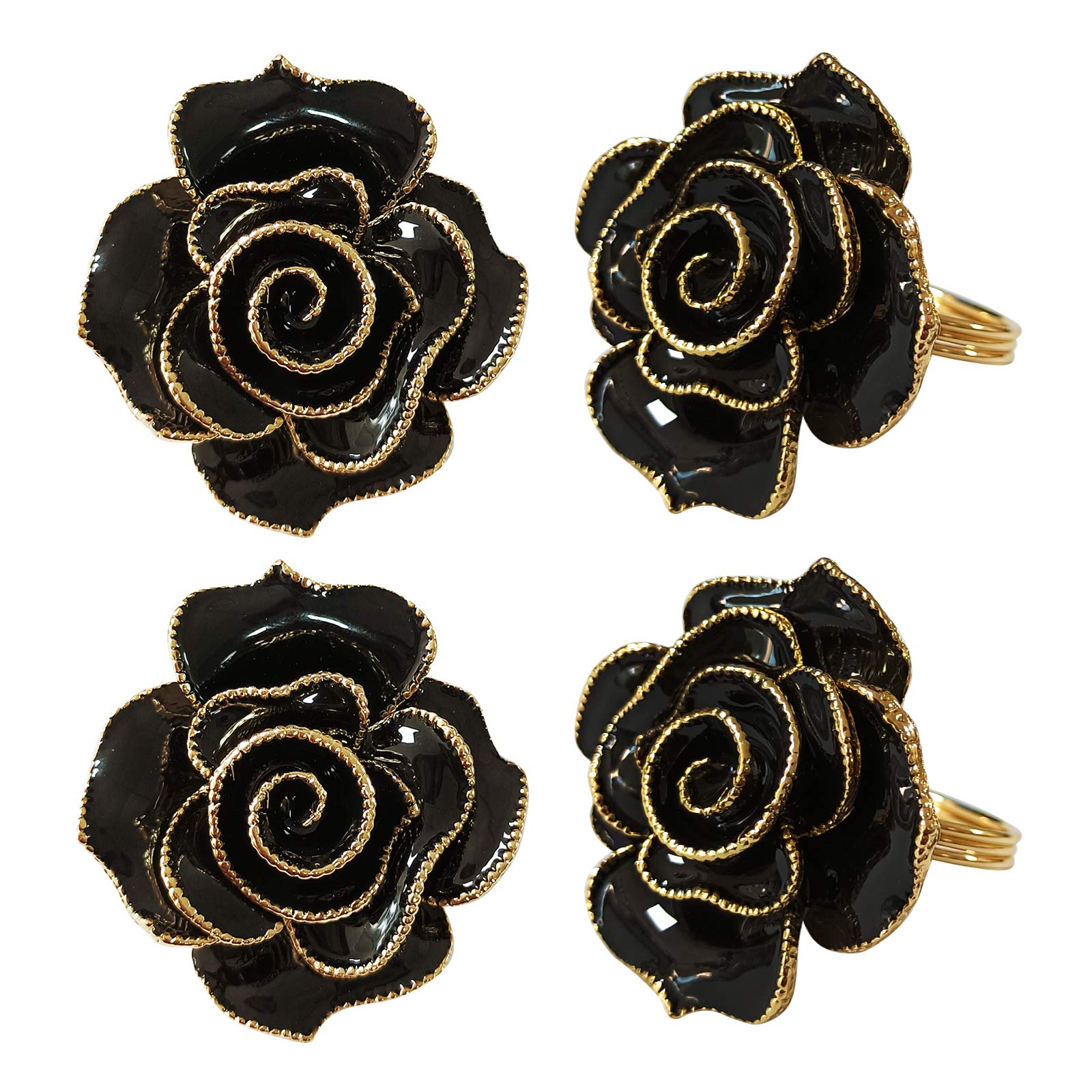 Kalopro Set of 4 Black Rose Napkin Rings - Elegant Floral Napkin Holders for Wedding, Valentine's, Christmas & Easter Table Decor | Perfect for Dinner Parties, Holiday Gatherings & Special Occasions