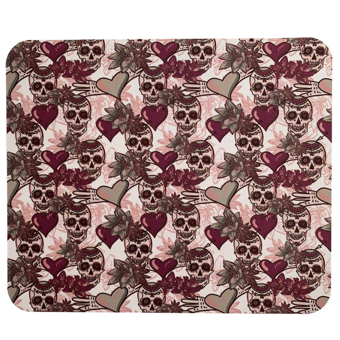 Stylish Sugar Skulls and Hearts Mouse Pad - Non-Slip Office Desk Mat for Computers & Laptops - Perfect for Home Office, Gaming & Workspace Decor