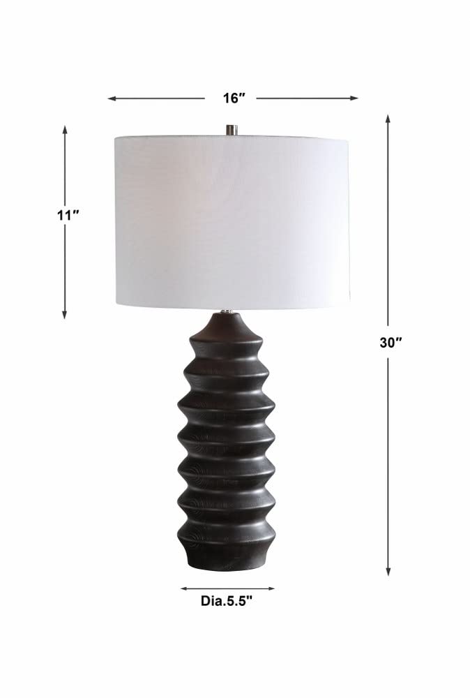 Modern Tall 1-Light Table Lamp with White Linen Round Drum Hardback Shade & 3-Way Switch - Perfect for Living Room, Bedroom, or Office Lighting Decor