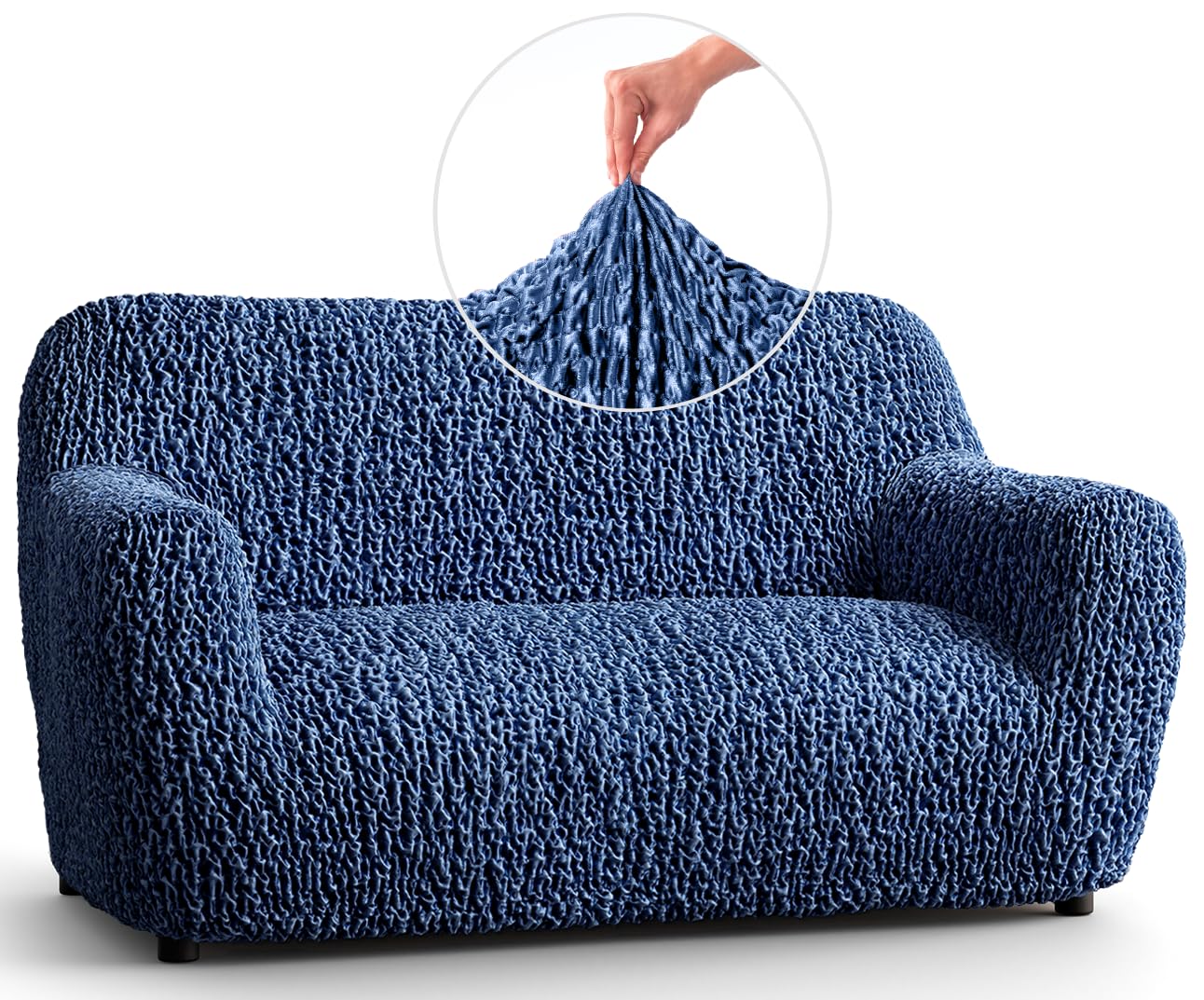 PAULATO BY GA.I.CO Stretch Velvet Loveseat Slipcover - Oversized Chair & Sofa Cover - Pet-Friendly Couch Protector - Shiny Velvet Slipcover for Living Room Furniture - Blue Goffrato Design - Perfect for Home Decor & Pet Owners