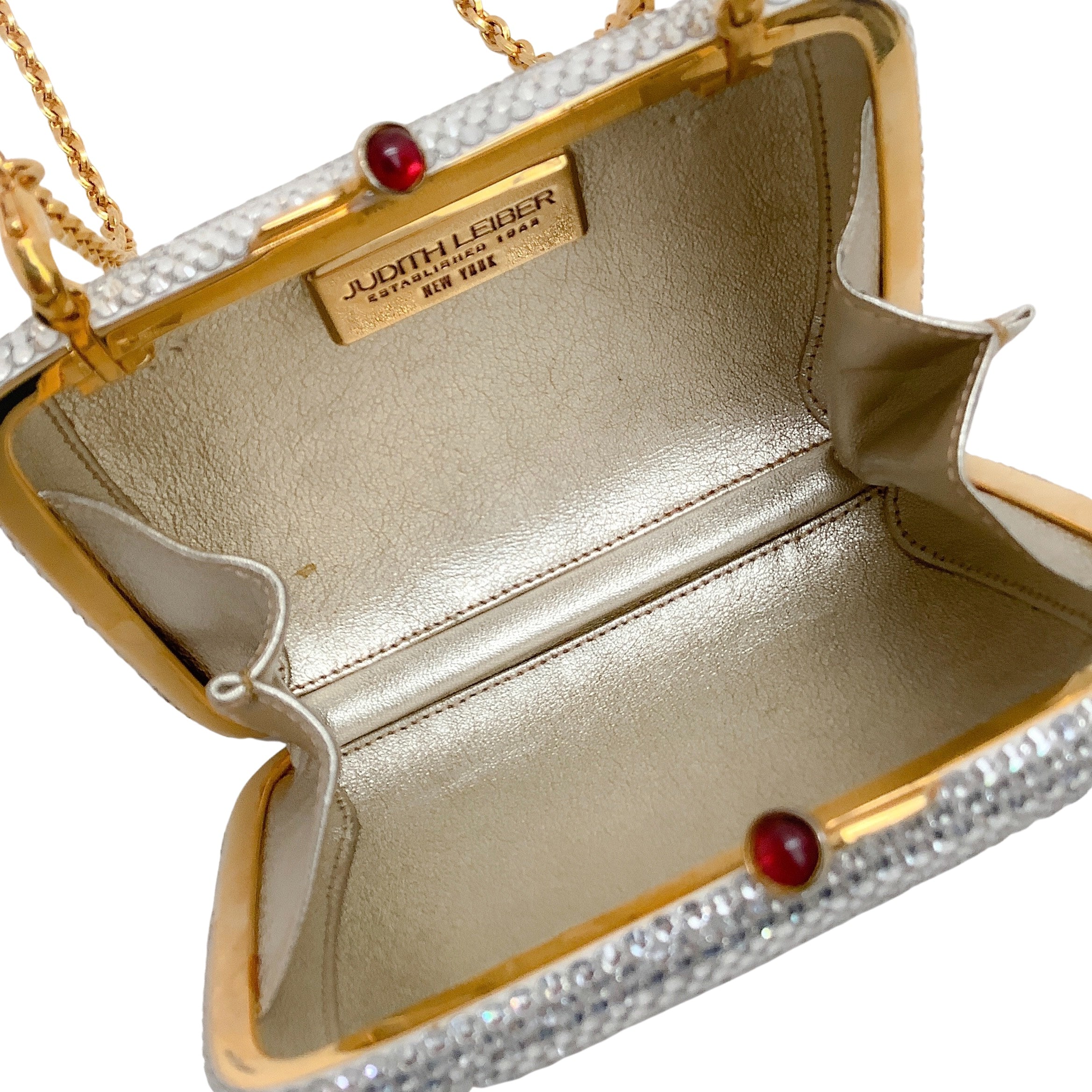 Judith Leiber Small Silver Crystal Embellished Minaudière Clutch Bag for Women | Elegant Evening Party Wedding Accessory | Perfect for Gala, Prom & Special Occasions