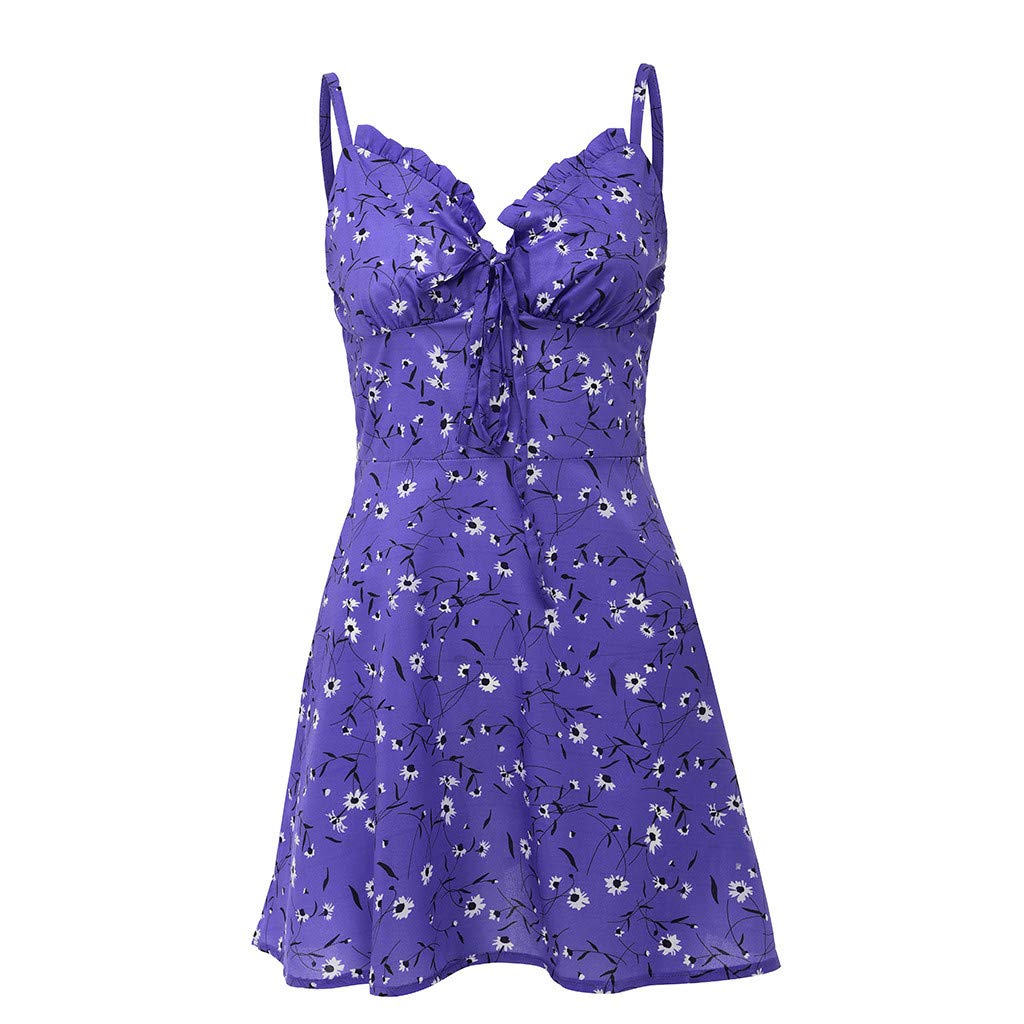 Women's Floral Print Mini Dress with Zipper & Suspenders - Sleeveless Summer Dress for Women - Perfect for Casual Outings, Parties & Date Nights