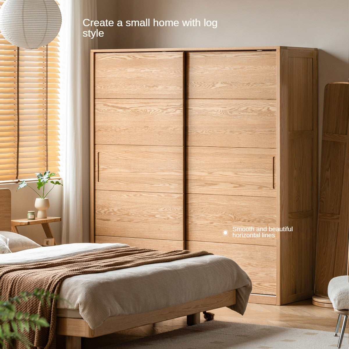 Solid Oak Wood Sliding Door Wardrobe Closet - Modern & Durable Storage for Bedroom, Living Room, or Walk-In Closet Organization