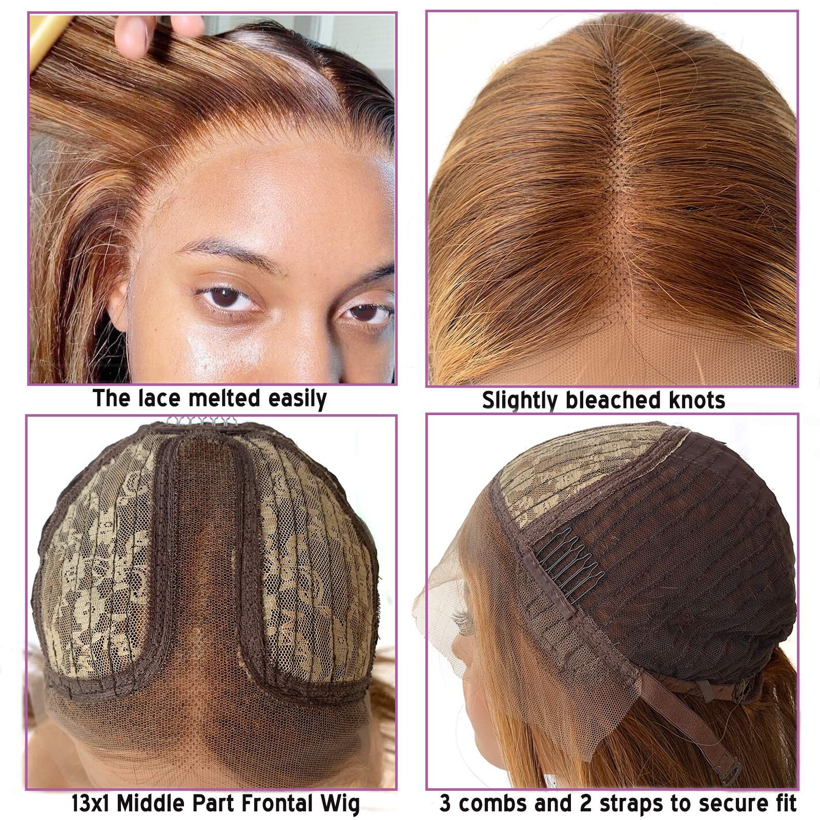 18 Inch Glueless Lace Front Wig Human Hair Straight Blonde Highlights with Brown Mixed Color 150% Density for Women | Natural Look for Daily Wear, Parties & Cosplay