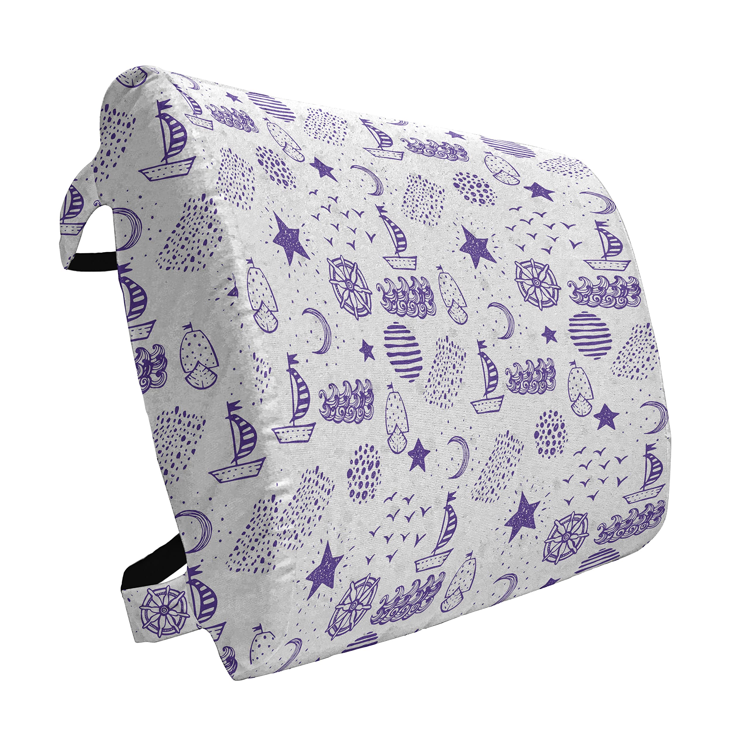 Ambesonne Nautical Lumbar Support Pillow - Hand-Painted Boat, Stars & Seagulls Design with High-Density Foam for Office Chairs & Car Seats (14x13 Inches, Purple) - Perfect for Home, Office & Travel Comfort