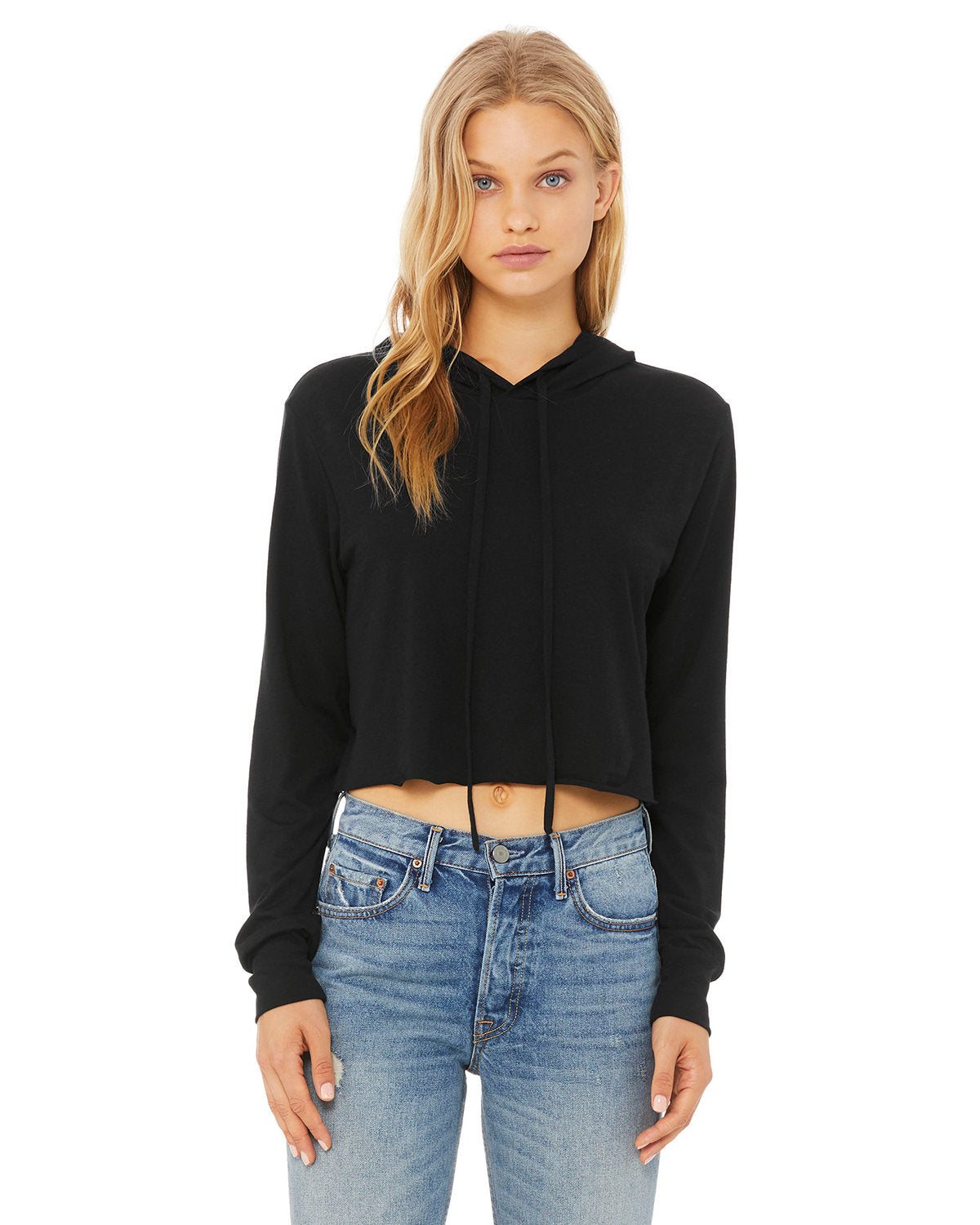 Bella + Canvas 8512 Women's Cropped Long Sleeve Hoodie T-Shirt - Soft & Stylish Pullover for Casual Wear, Gym, and Outdoor Activities