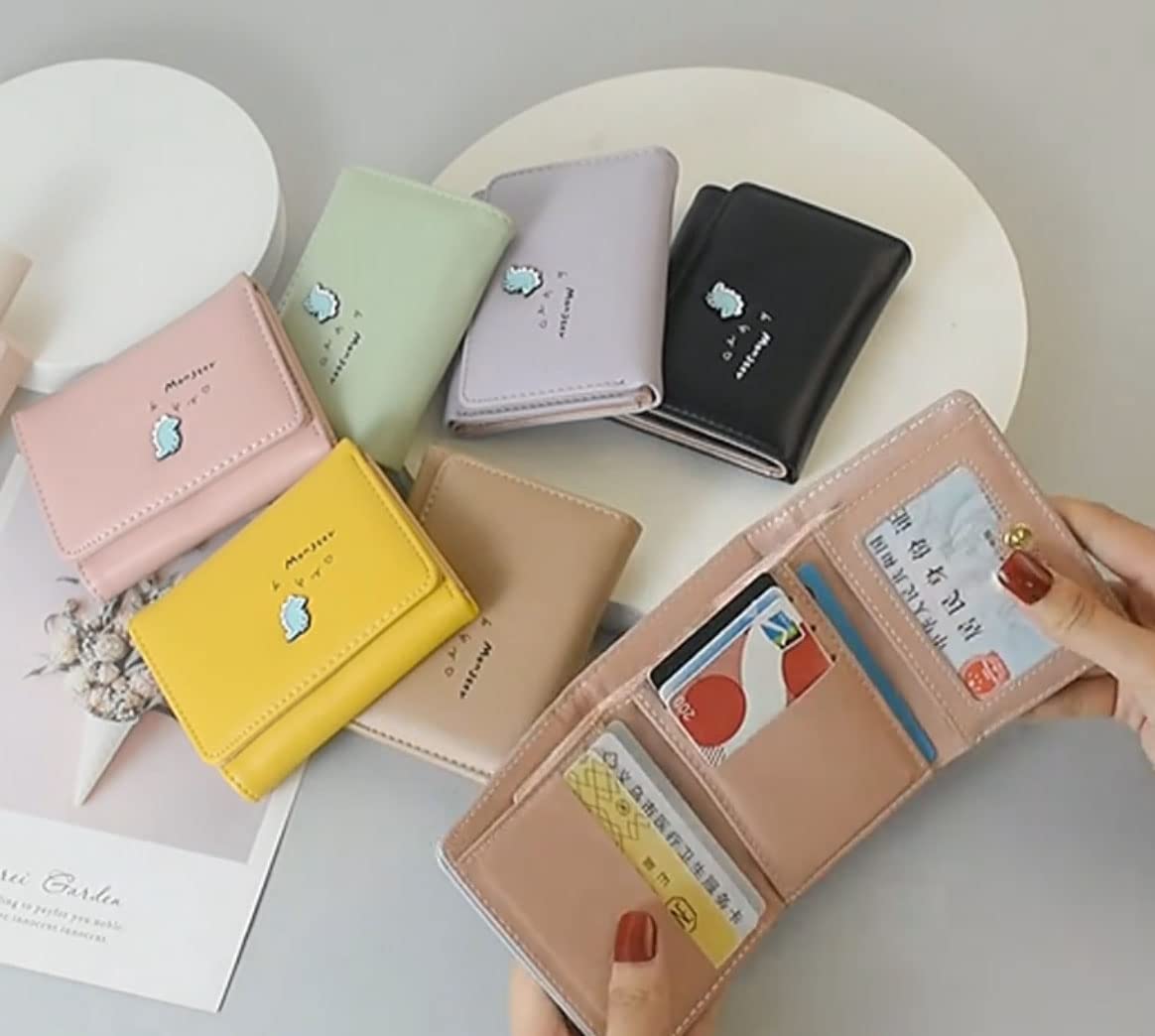 Dinosaur PU Leather Wallet for Women - Compact Trifold Card Holder with ID Window, Perfect for Teens & Daily Use