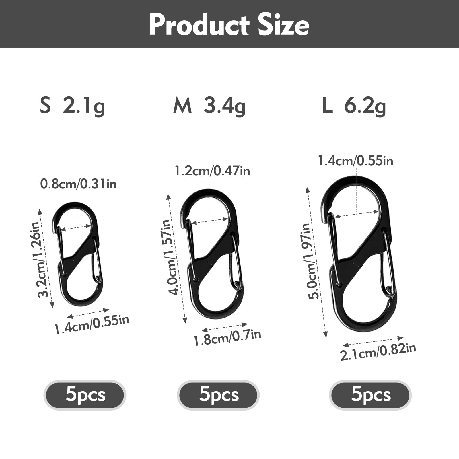 15 Pack Small Carabiner Clips - Heavy Duty Zipper Locks for Travel Backpack, Luggage & Outdoor Gear - Anti-Theft Security Clips for Camping, Hiking, Gym Bags (3 Sizes, Black) - Perfect for Travel Accessories & Outdoor Adventures