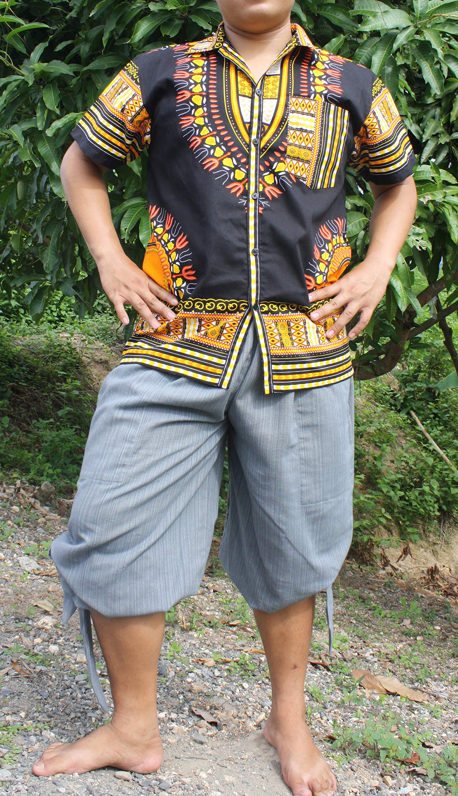 Authentic African Dashiki Artwork Pure Cotton Hawaiian Shirt - Large Collar for Men | Beach Vacation, Summer Party & Casual Wear