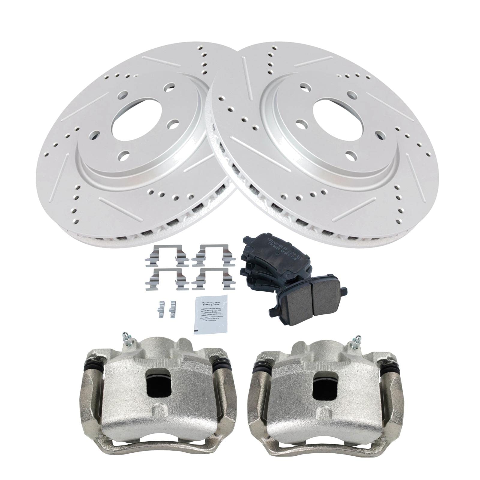 TRQ Front Performance Brake Pad & Rotor Kit - Ceramic Vented Premium G-Coated Brake Caliper Set - Compatible with 2007-2008 Pontiac G5 - Perfect for High-Performance Driving & Daily Commutes