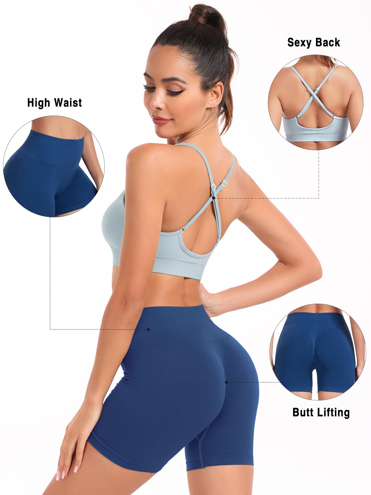 Women's 2-Piece Workout Set - High Waisted Yoga Shorts & Adjustable Strappy Sports Bra | Gym & Yoga Outfit for Women | Perfect for Yoga, Pilates, Running & Home Workouts
