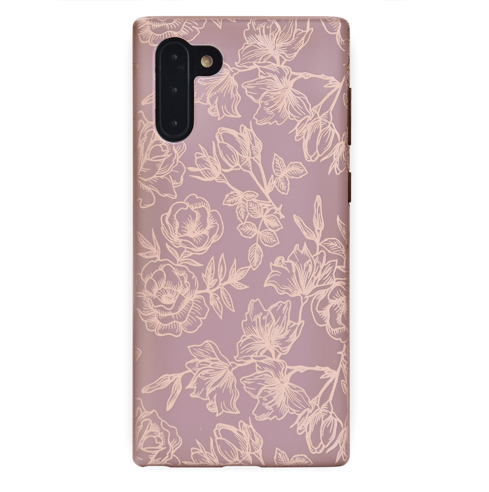 Dusty Rose Chrome Floral Samsung Galaxy Phone Case - Elegant Protective Cover for Galaxy S21/S22/S23 - Perfect for Everyday Use, Work & Travel