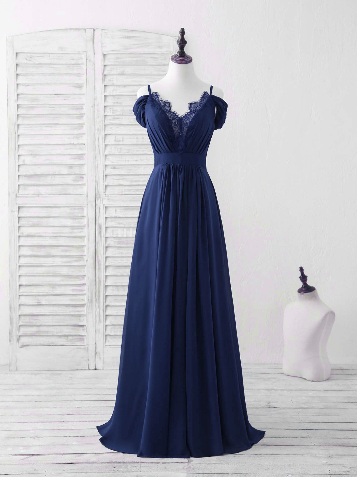 Elegant Blue Lace Chiffon Long Prom Dress for Women - Formal Evening Gown & Bridesmaid Dress - Perfect for Weddings, Parties, and Special Occasions