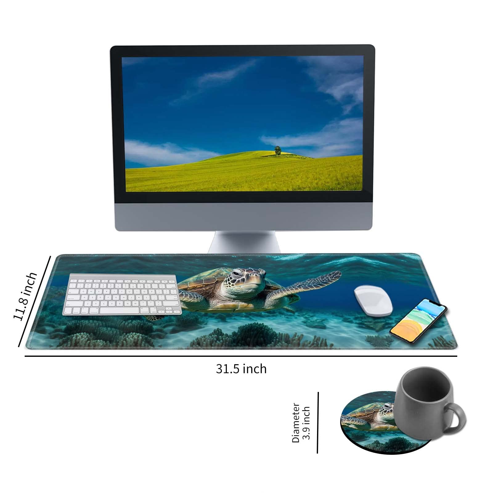 Large XL Extended Gaming Mouse Pad with Sea Turtle Design - 31.5