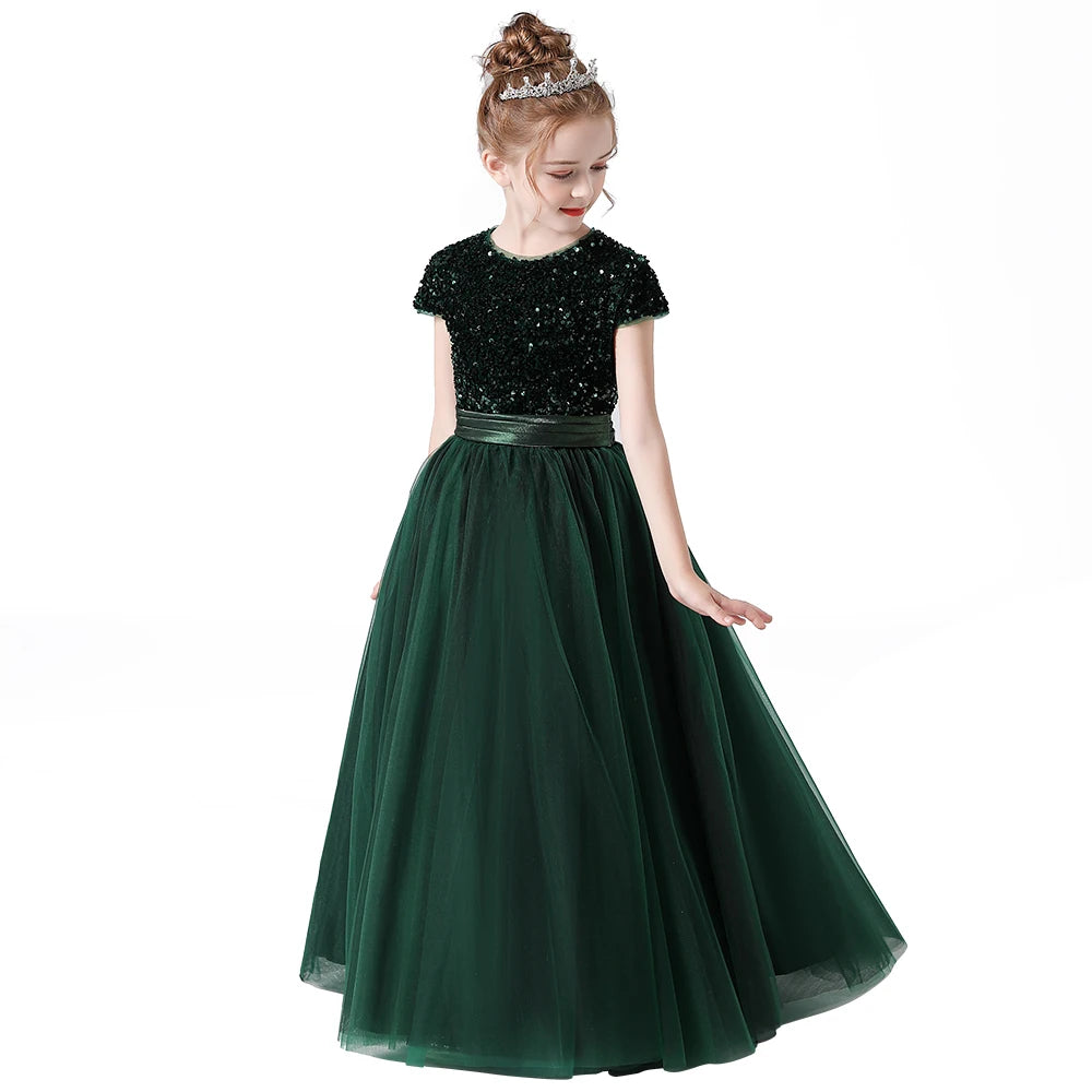 Lace Flower Girl Dress Short Sleeve Princess Gown for Wedding Birthday Party - Perfect for Flower Girls, Pageants, and Special Occasions