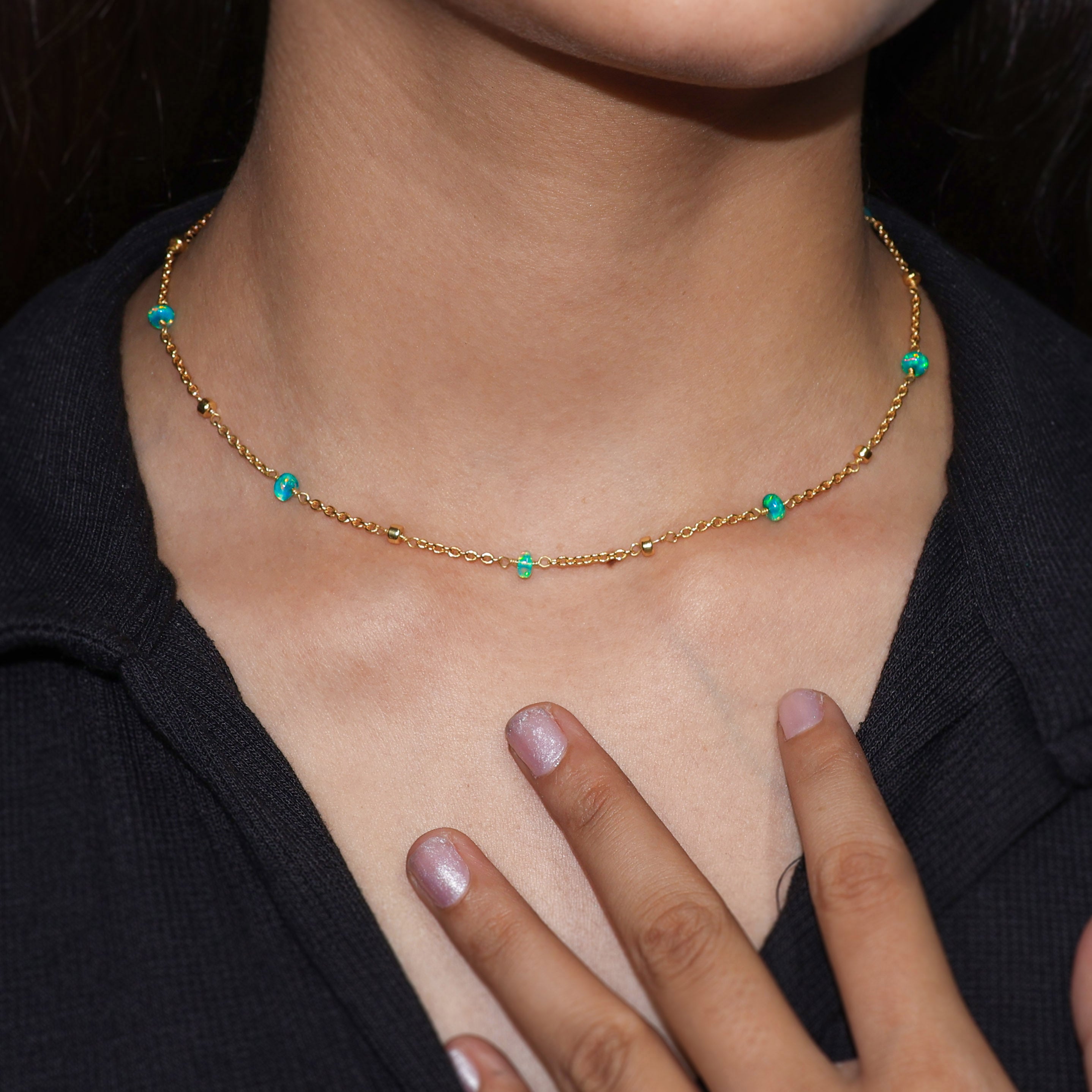 Natural Green Opal Beaded Chain Necklace for Women | Elegant Handmade Jewelry Gift for Her | Perfect for Weddings, Parties & Everyday Wear