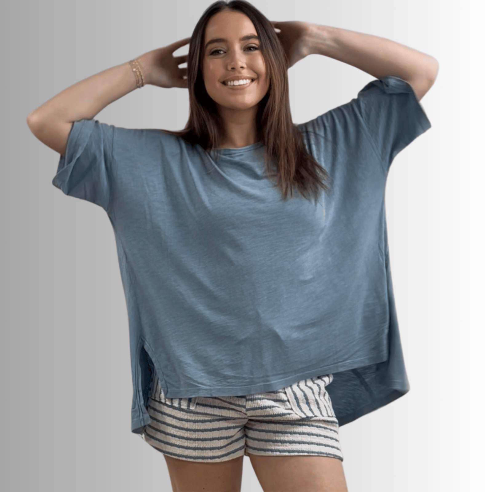 Aubree Cotton Garment Dyed Slub Top - Light Steel Blue Women's Casual Shirt | Perfect for Everyday Wear & Summer Outfits