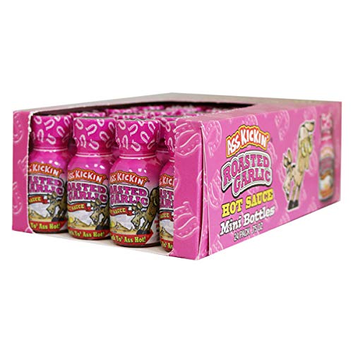 ASS KICKIN' Roasted Garlic Hot Sauce Gift Set - 24 Pack of .75oz Travel Size Bottles | Spicy Gourmet Condiment for Wings, Tacos & Bloody Marys | Perfect Gift for Hot Sauce Lovers