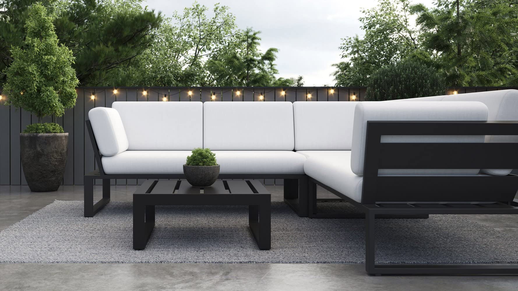 Modern Kore Outdoor Square Coffee Table - Black Powder Coated Aluminum Frame for Patio & Garden