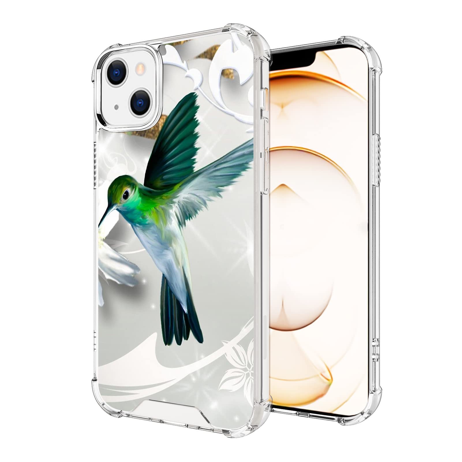 Zhongwei Clear Shockproof Phone Case for iPhone 13 - Green Hummingbird Design, 4 Corner Reinforced Protection | Perfect for Everyday Use, Outdoor Activities & Gift Giving