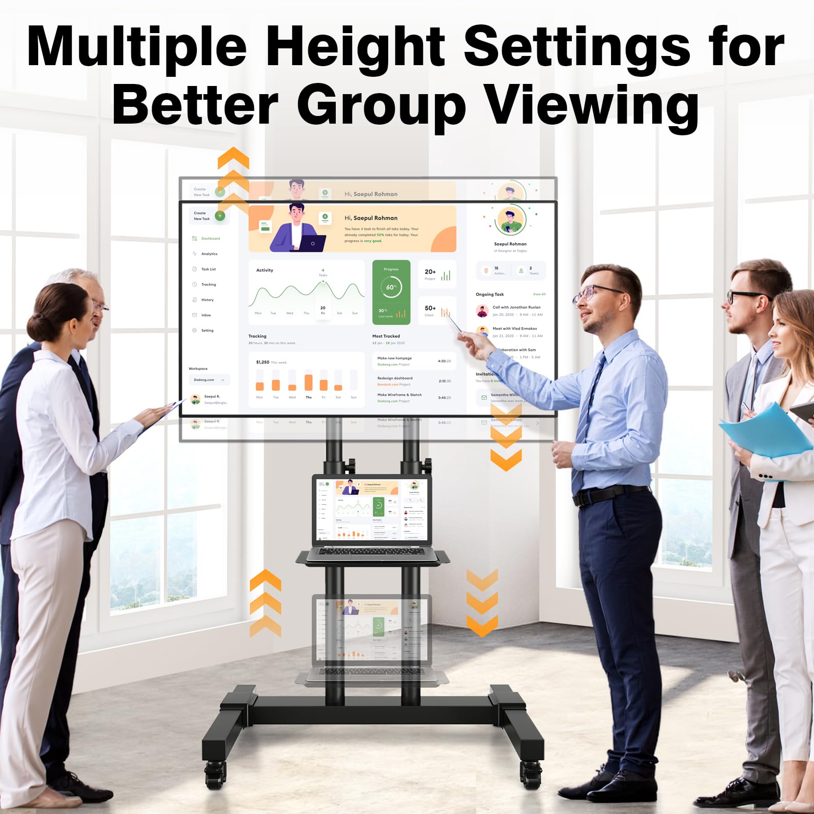 Adjustable Height Mobile TV Stand with Lockable Wheels for 32-83 Inch Flat Screen & Curved TVs - Rolling TV Cart with Mount, Supports 110 lbs - Perfect for Living Room, Bedroom, or Office Entertainment Setup