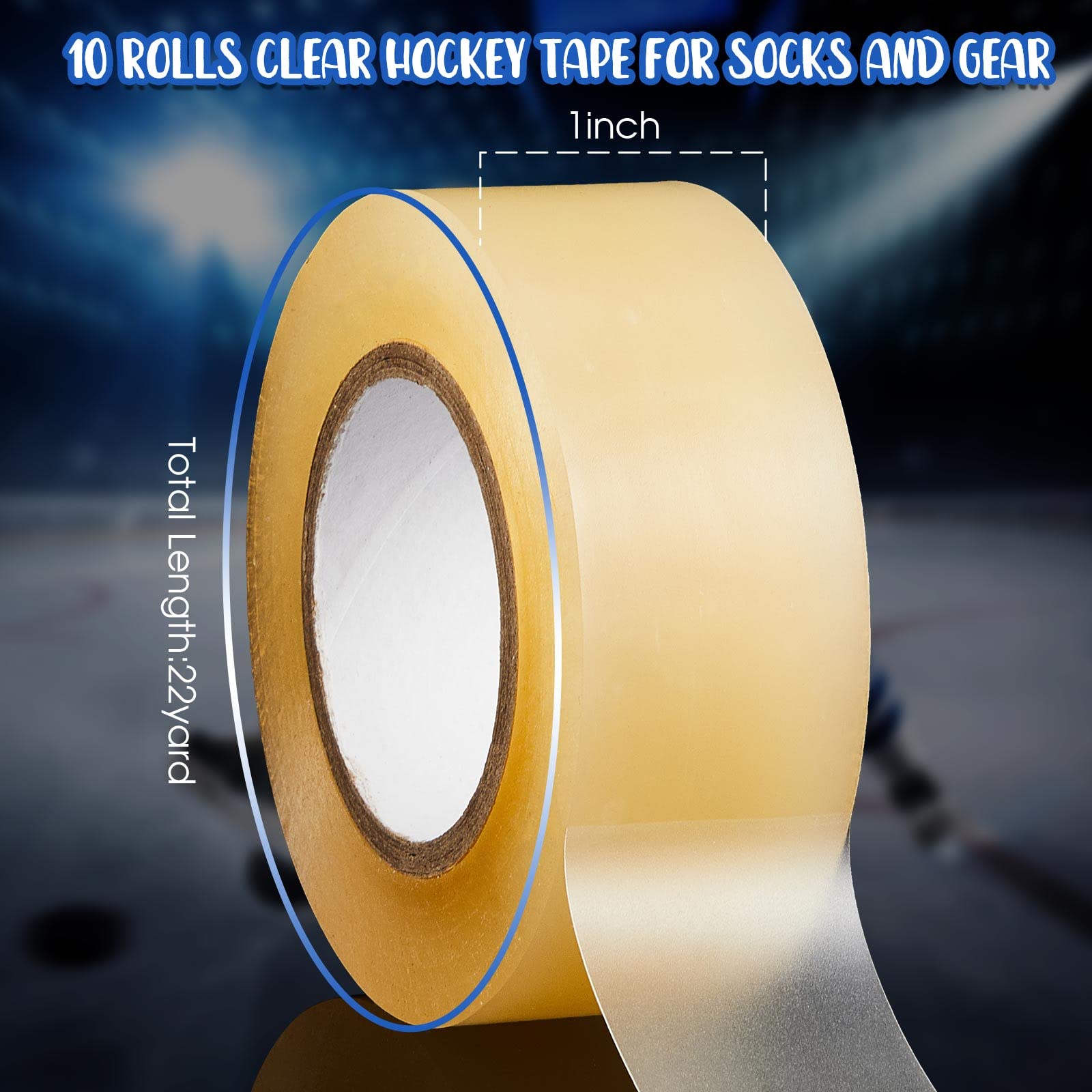 Meooeck 10 Rolls Multipurpose Hockey Tape - Strong Adhesive Shin Pad & Sock Tape for Ice Skating, Hockey Sticks - Perfect Sports Gear & Equipment for Players (Great for Securing Gear During Games & Practice)